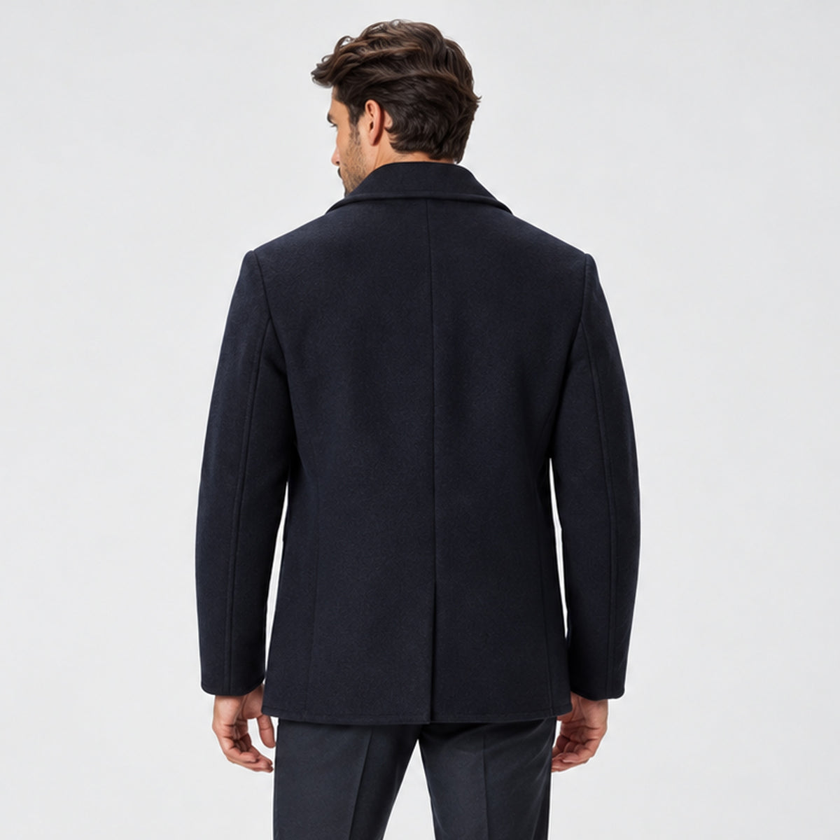 Monvaline | Men's Navy Wool Blend Peacoat – Warm Winter Coat