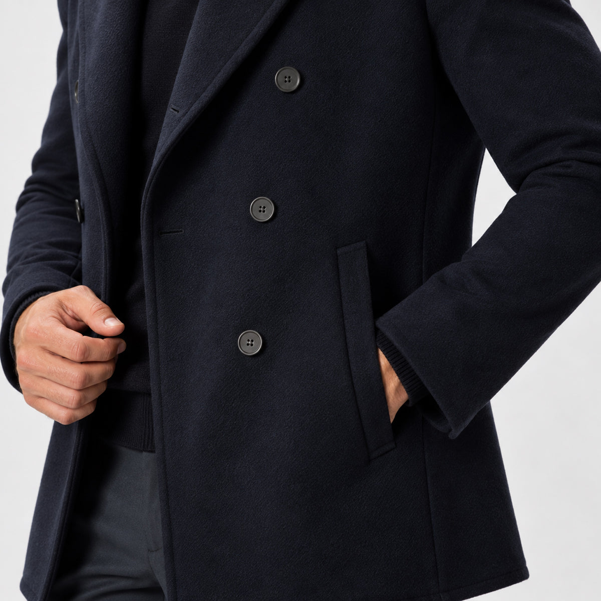 Monvaline | Men's Navy Wool Blend Peacoat – Warm Winter Coat