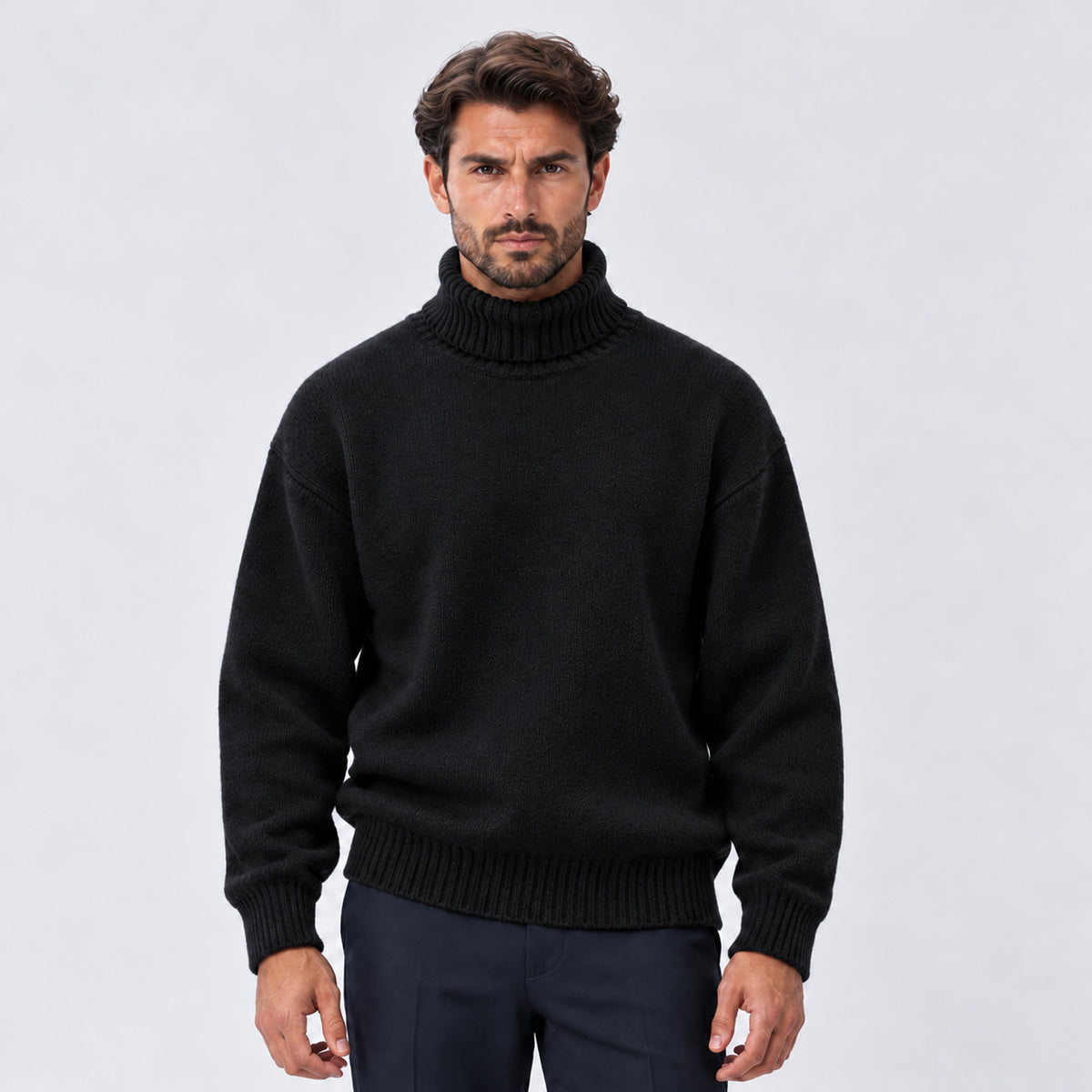 Monvaline | Men's Oversized Roll Neck Jumper – Soft Knit Relaxed Fit