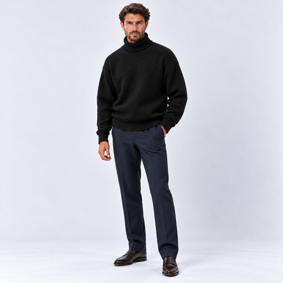 Monvaline | Men's Oversized Roll Neck Jumper – Soft Knit Relaxed Fit