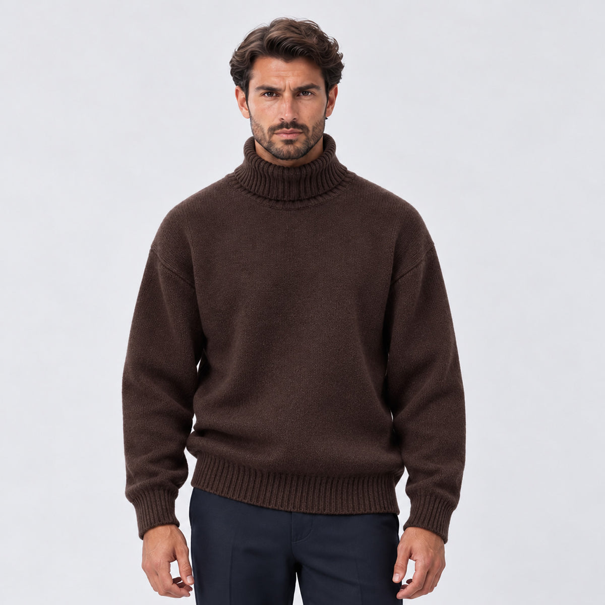Monvaline | Men's Oversized Roll Neck Jumper – Soft Knit Relaxed Fit
