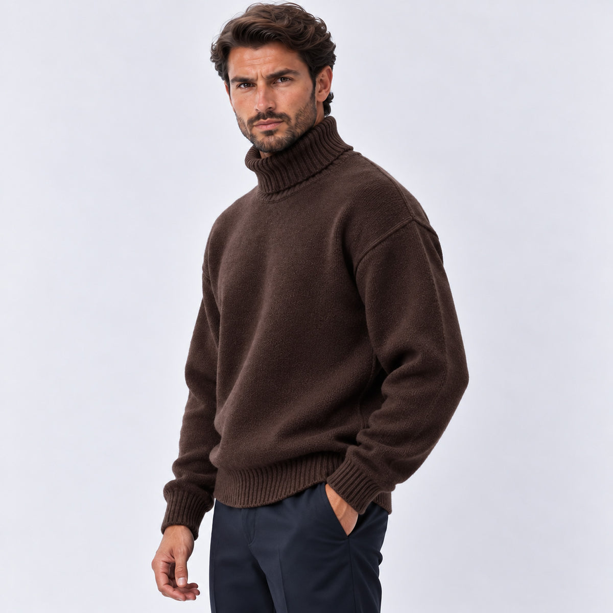 Monvaline | Men's Oversized Roll Neck Jumper – Soft Knit Relaxed Fit