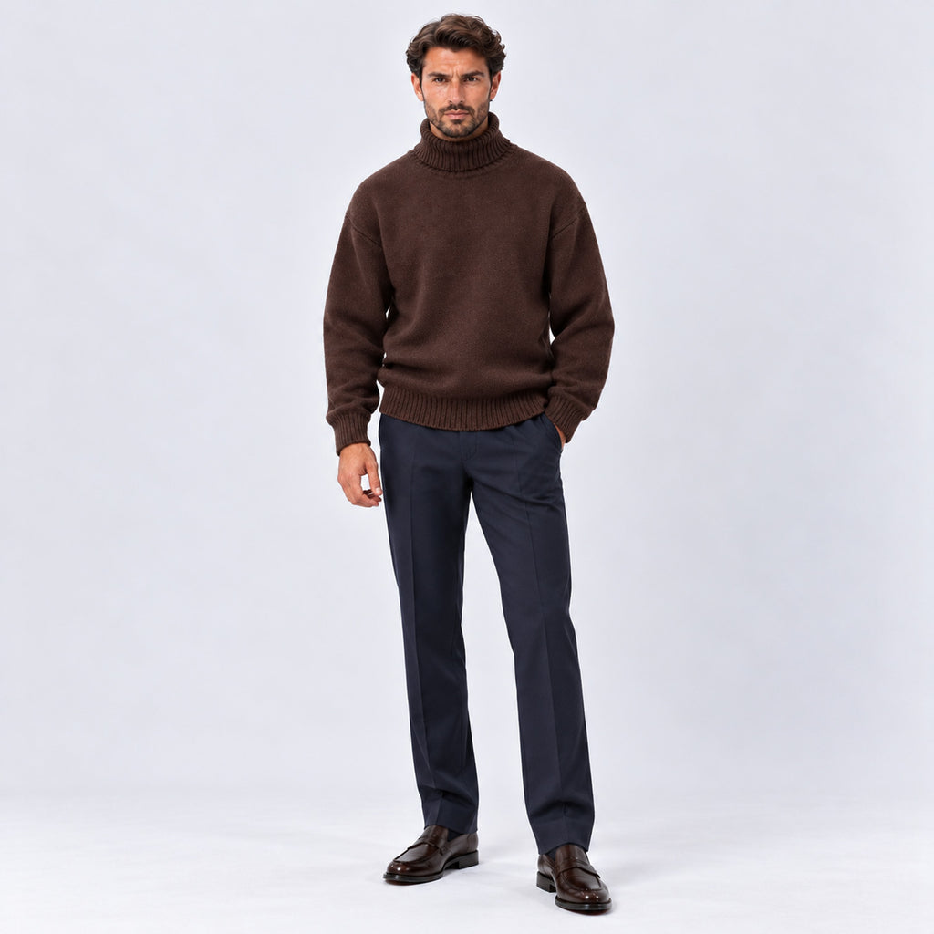 Monvaline | Men's Oversized Roll Neck Jumper – Soft Knit Relaxed Fit