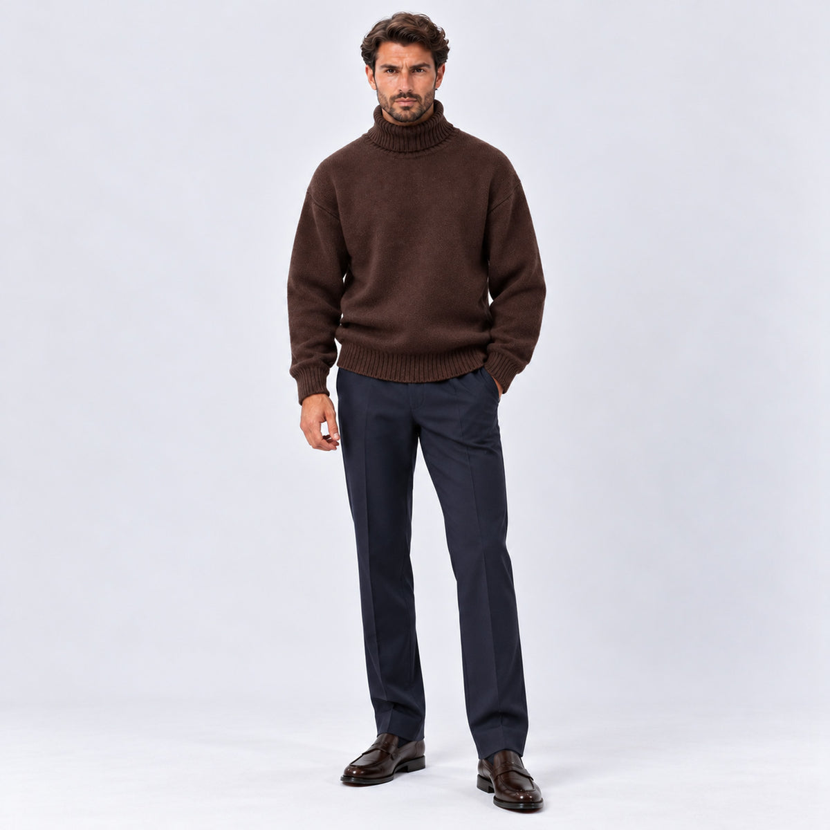 Monvaline | Men's Oversized Roll Neck Jumper – Soft Knit Relaxed Fit