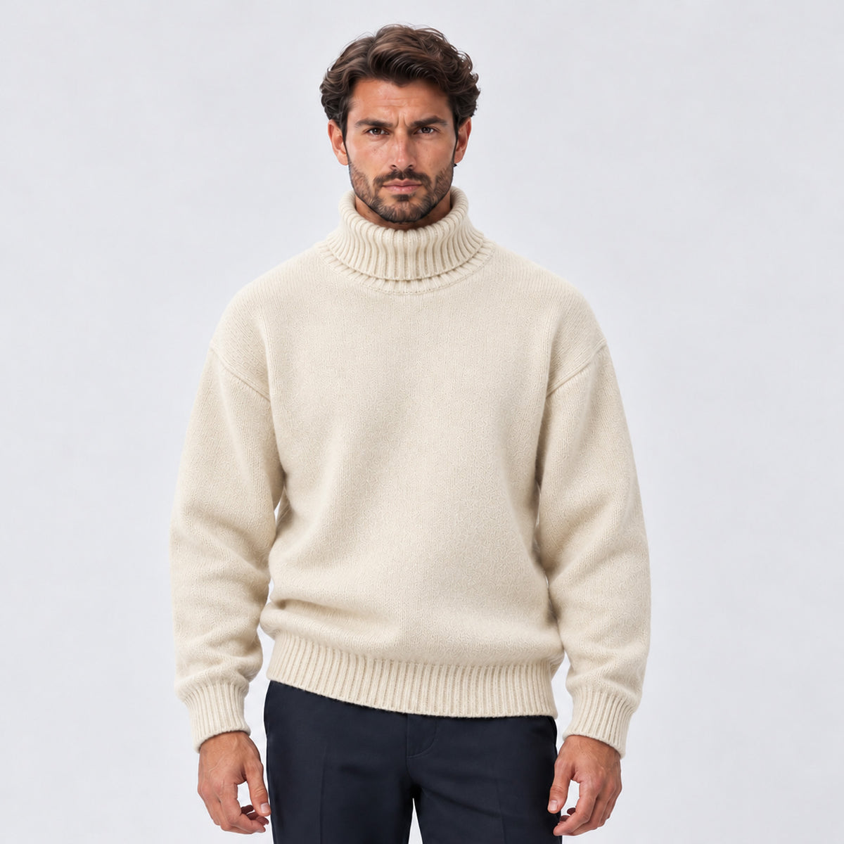 Monvaline | Men's Oversized Roll Neck Jumper – Soft Knit Relaxed Fit