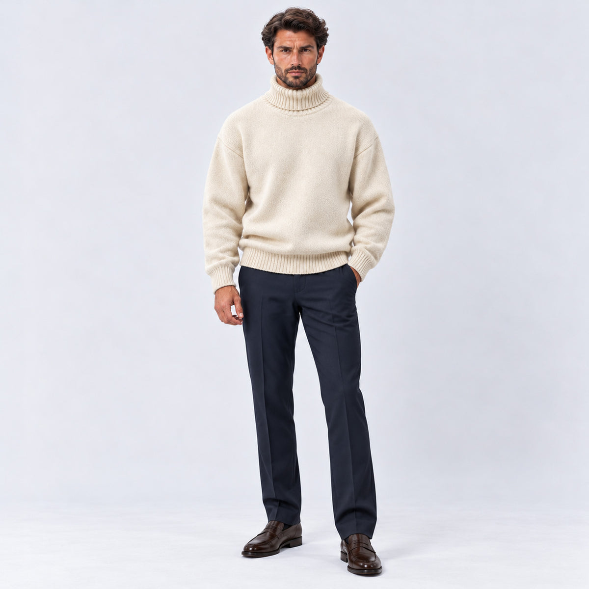 Monvaline | Men's Oversized Roll Neck Jumper – Soft Knit Relaxed Fit