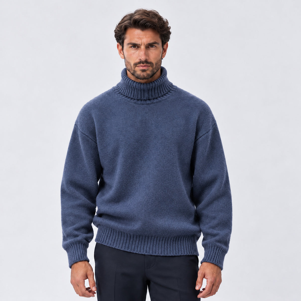 Monvaline | Men's Oversized Roll Neck Jumper – Soft Knit Relaxed Fit
