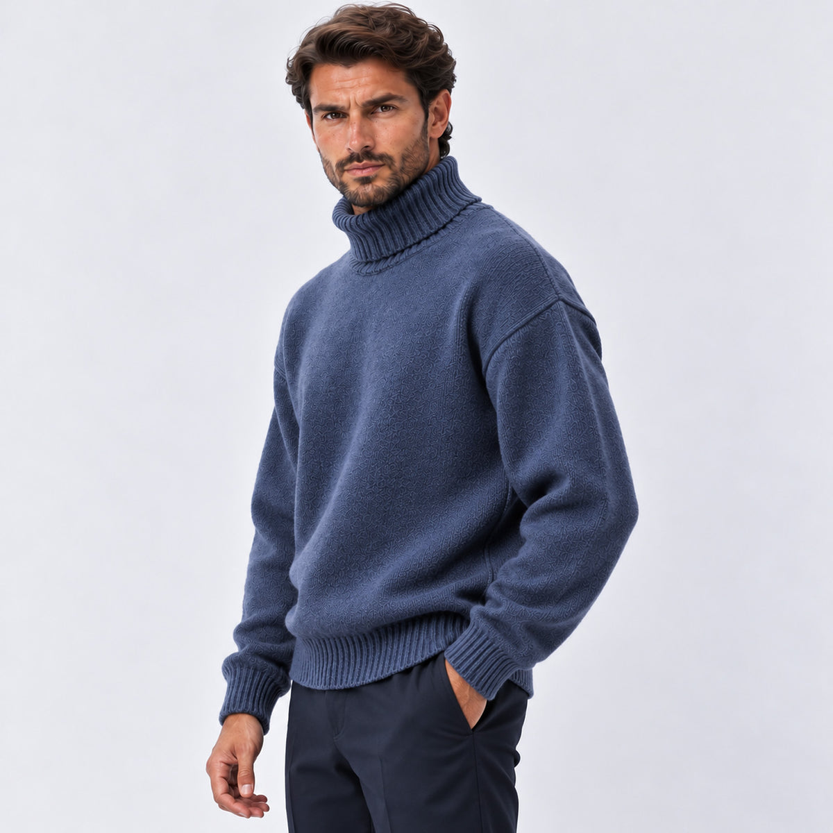 Monvaline | Men's Oversized Roll Neck Jumper – Soft Knit Relaxed Fit