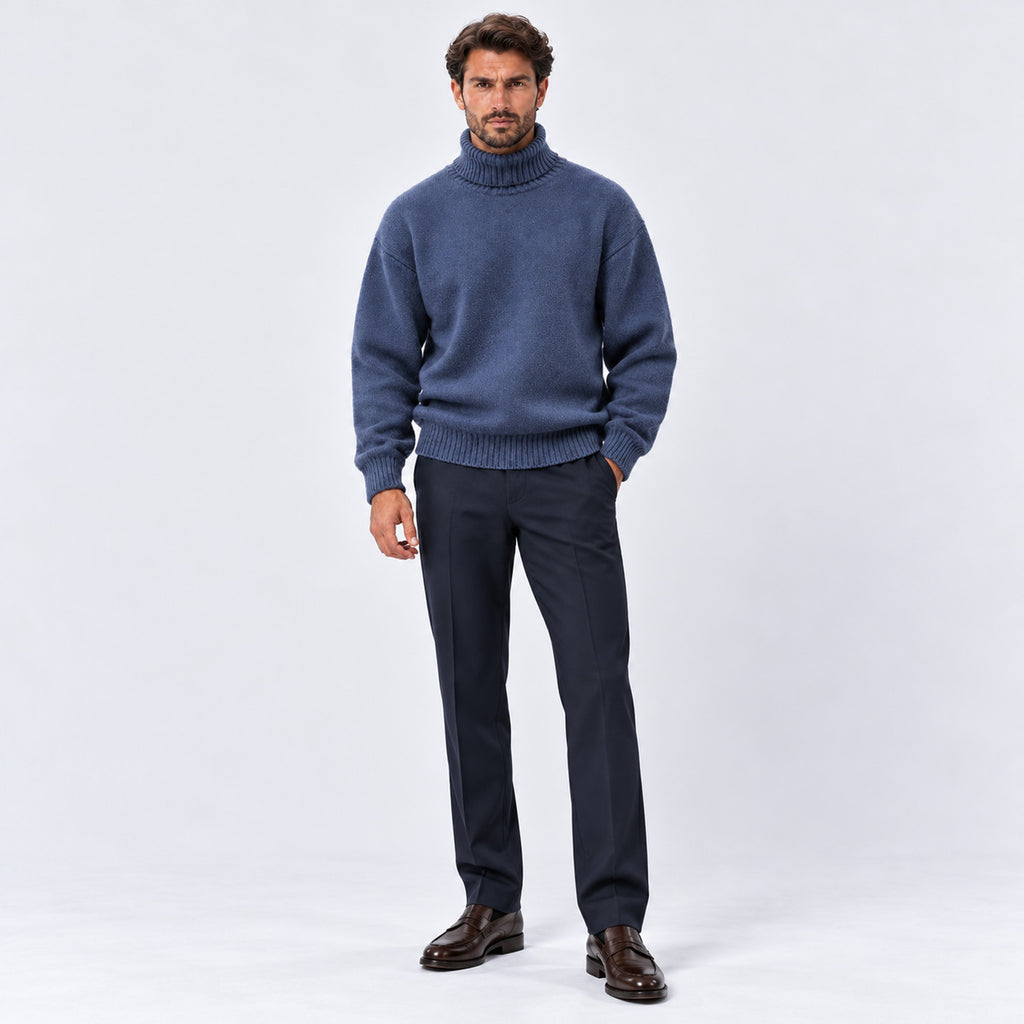 Monvaline | Men's Oversized Roll Neck Jumper – Soft Knit Relaxed Fit