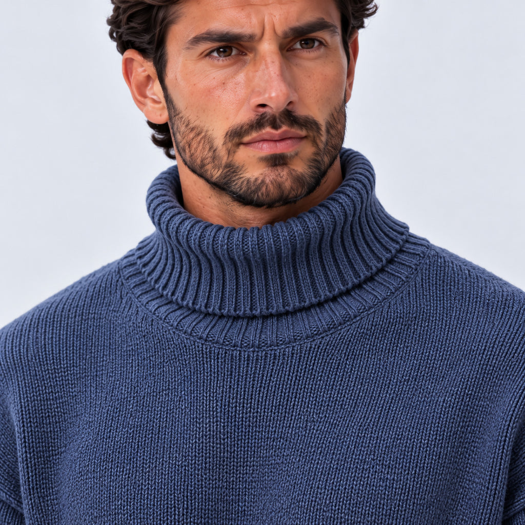 Monvaline | Men's Oversized Roll Neck Jumper – Soft Knit Relaxed Fit