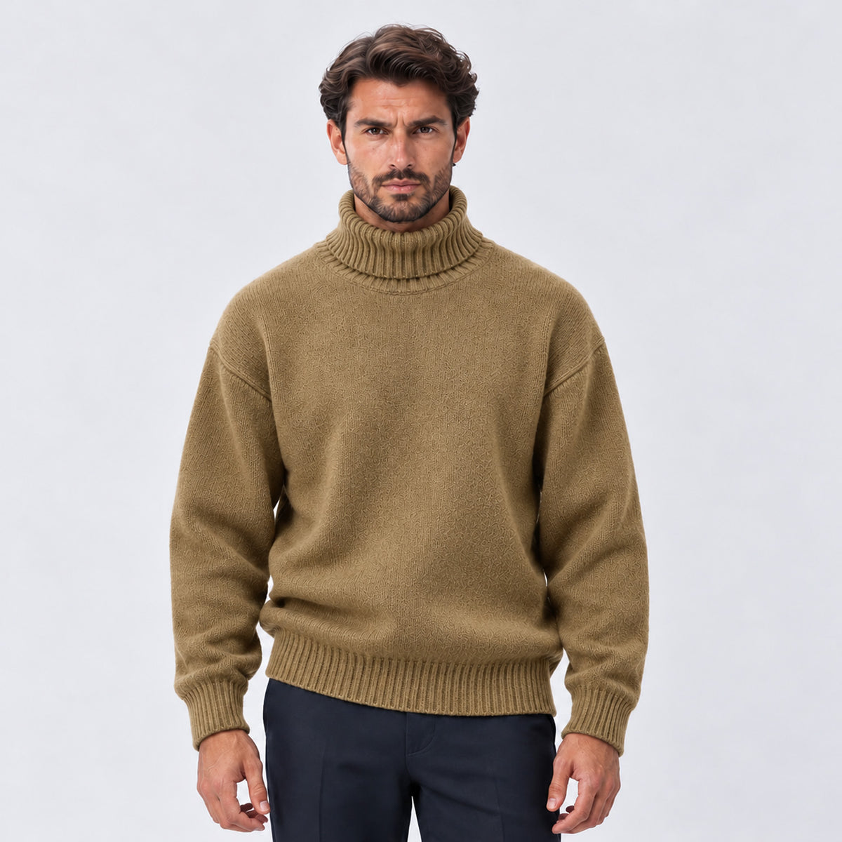 Monvaline | Men's Oversized Roll Neck Jumper – Soft Knit Relaxed Fit