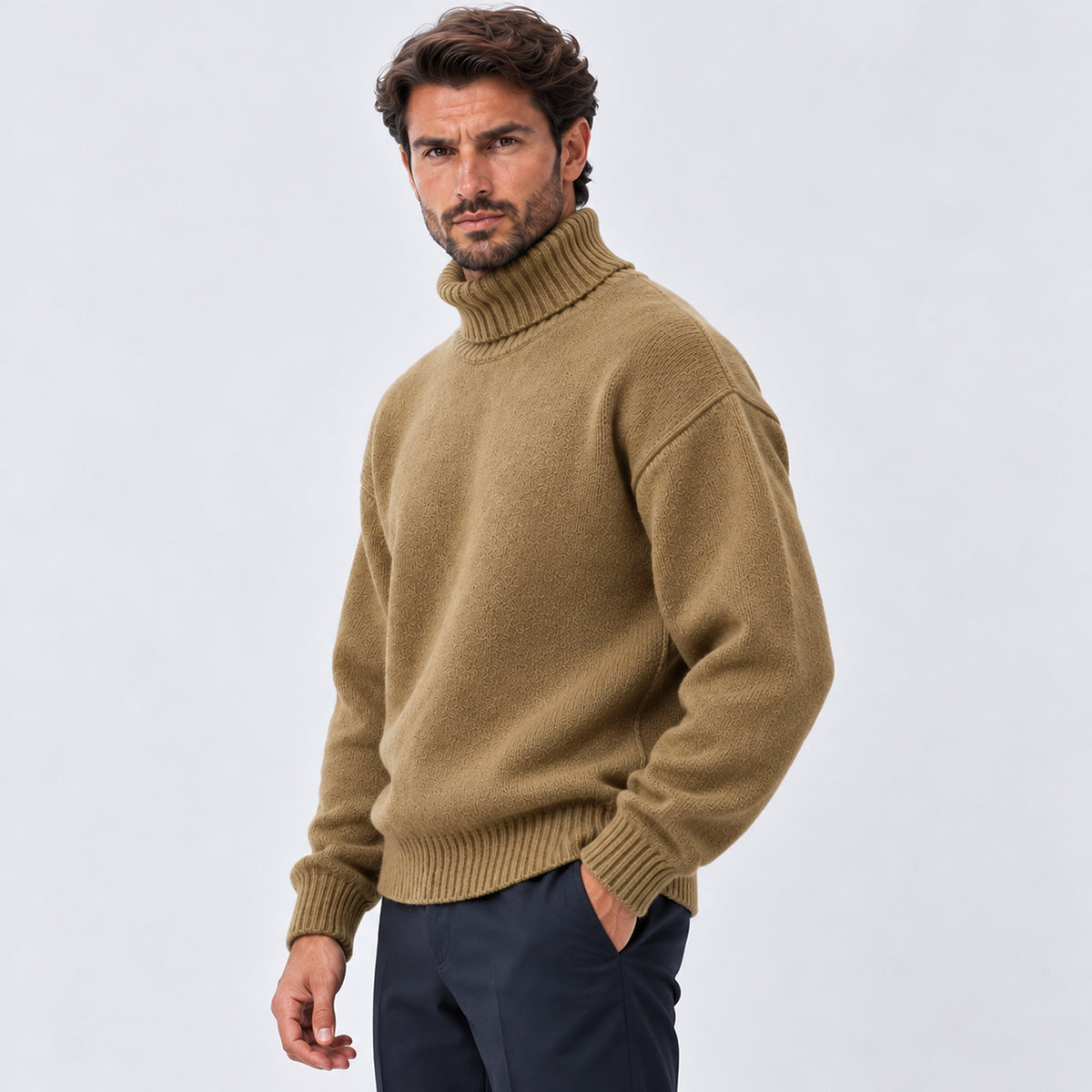 Monvaline | Men's Oversized Roll Neck Jumper – Soft Knit Relaxed Fit