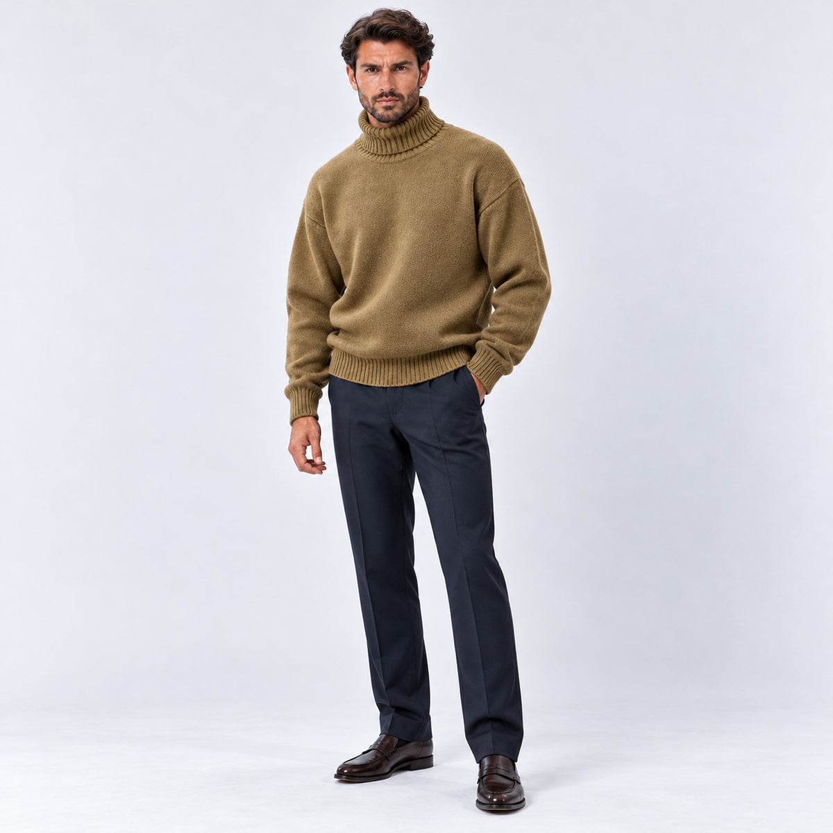Monvaline | Men's Oversized Roll Neck Jumper – Soft Knit Relaxed Fit