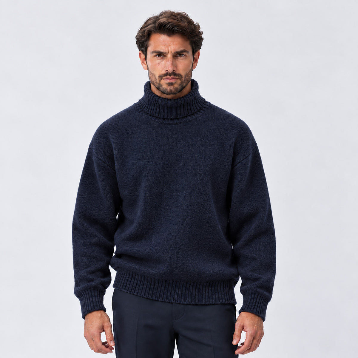 Monvaline | Men's Oversized Roll Neck Jumper – Soft Knit Relaxed Fit