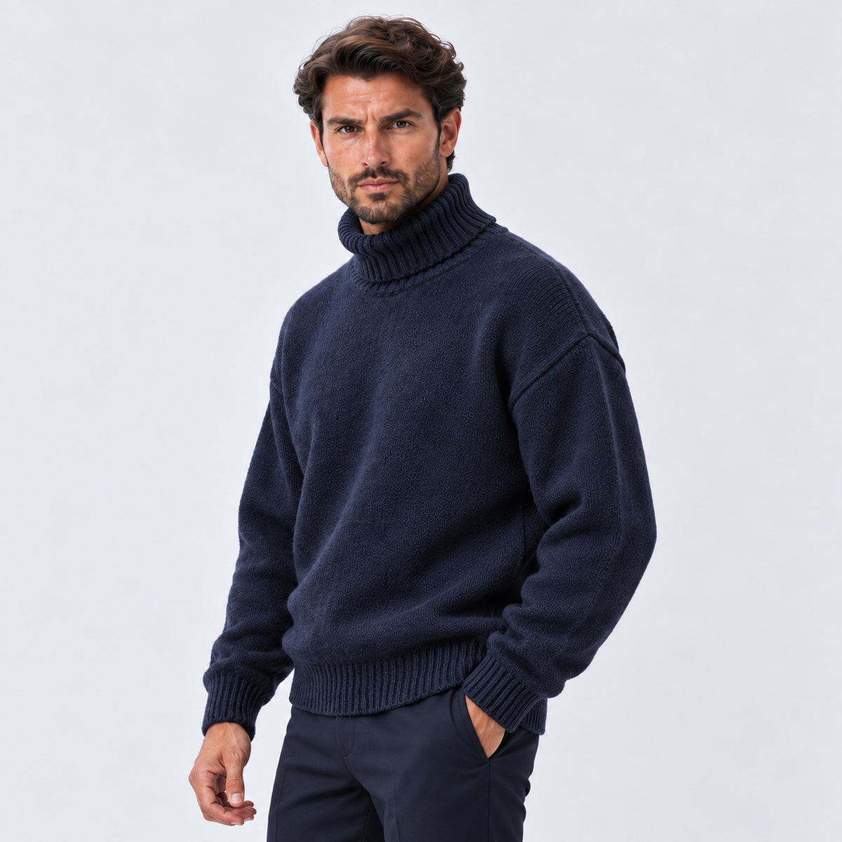 Monvaline | Men's Oversized Roll Neck Jumper – Soft Knit Relaxed Fit
