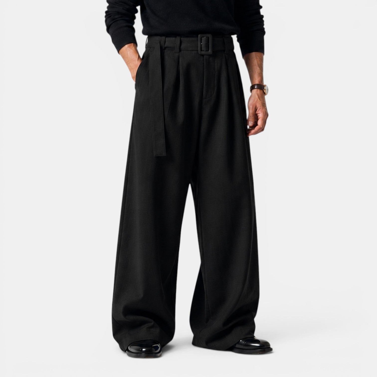 Monvaline | Men's Pleated Straight Leg Dress Pants Classic Fit Trousers