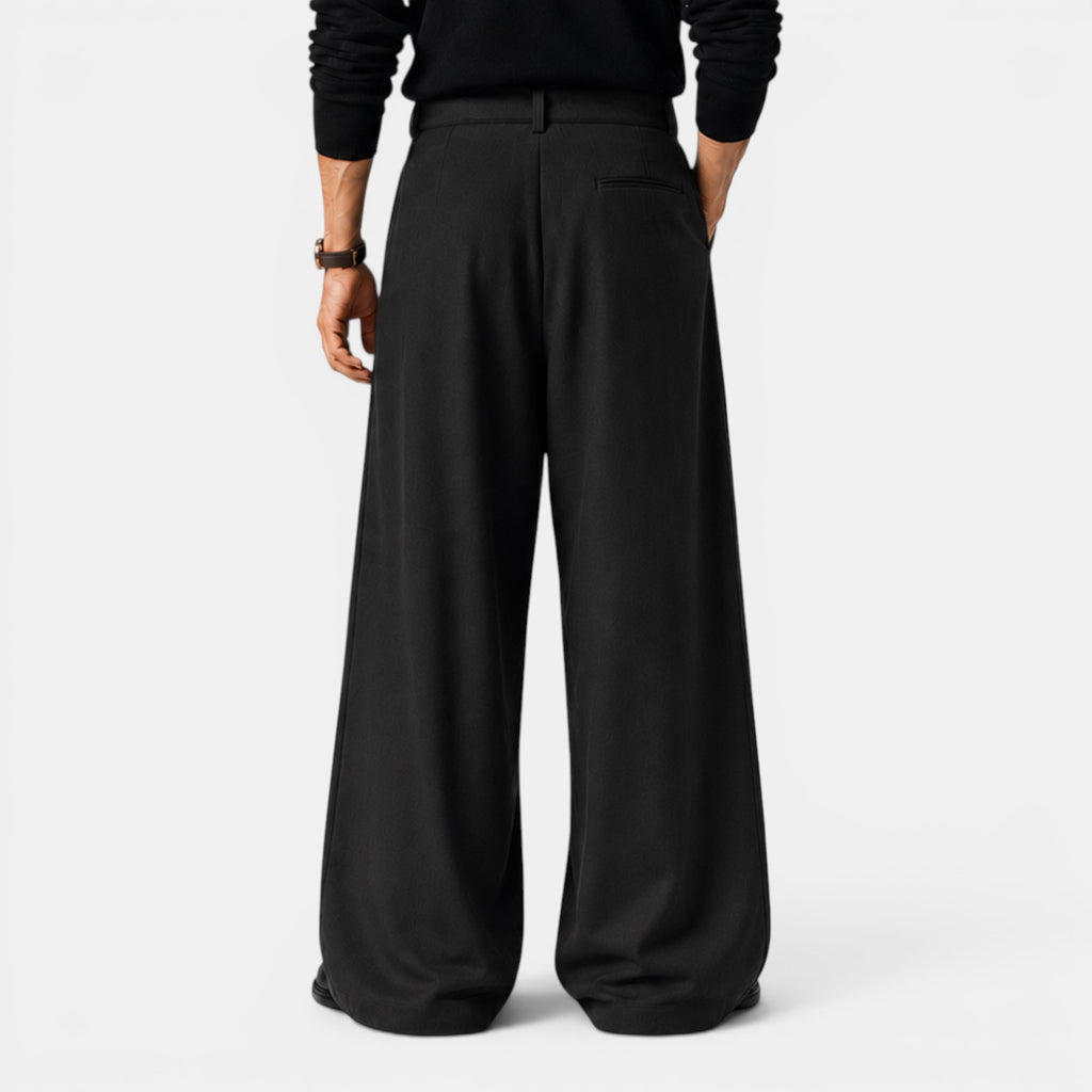 Monvaline | Men's Pleated Straight Leg Dress Pants Classic Fit Trousers