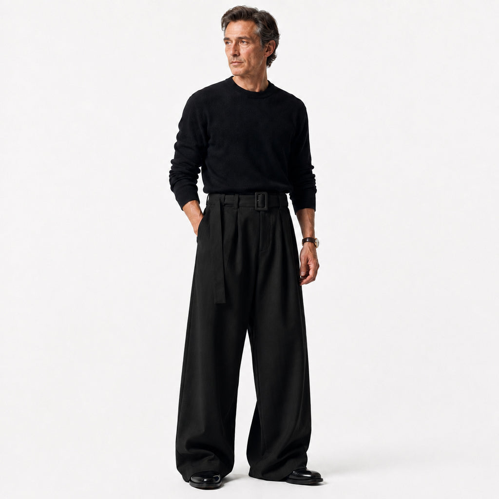 Monvaline | Men's Pleated Straight Leg Dress Pants Classic Fit Trousers