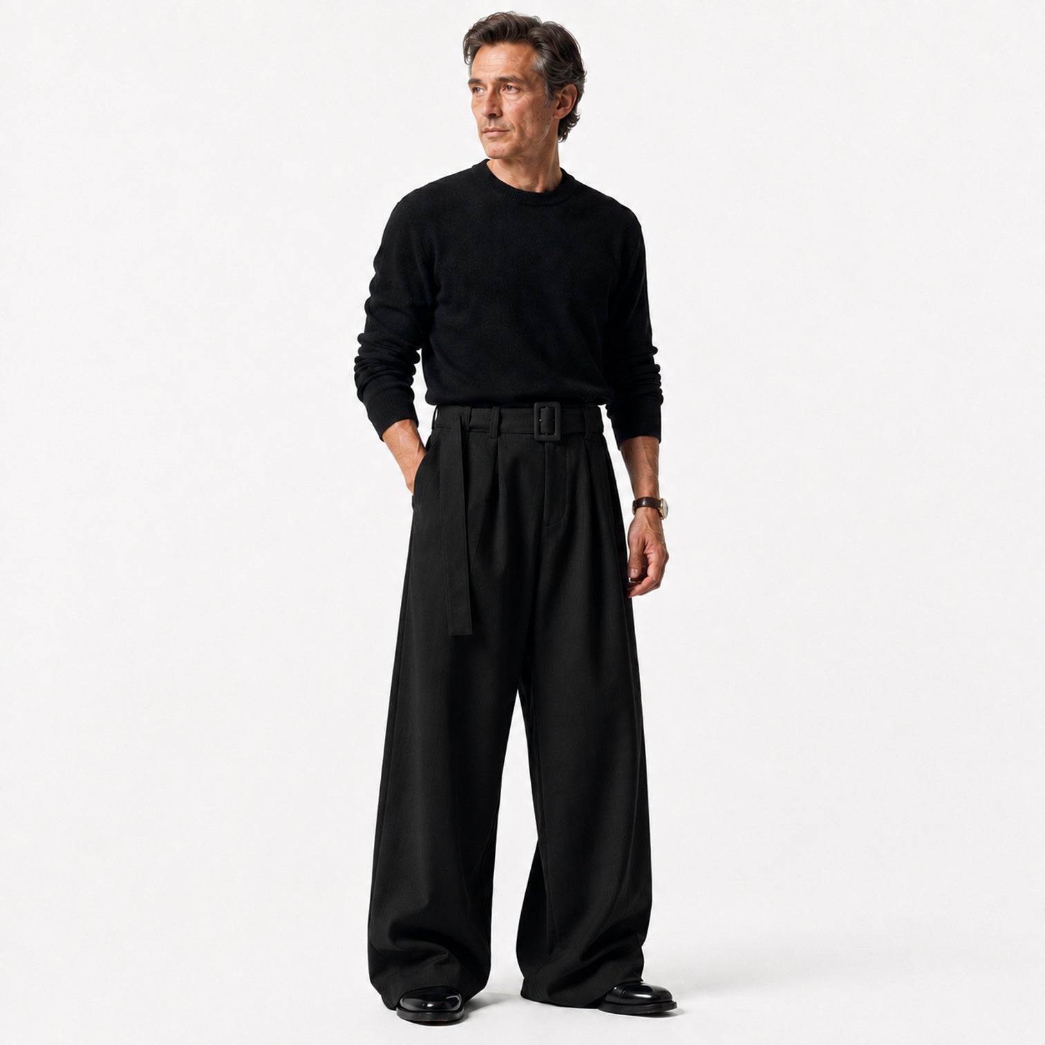 Monvaline | Men's Pleated Straight Leg Dress Pants Classic Fit Trousers