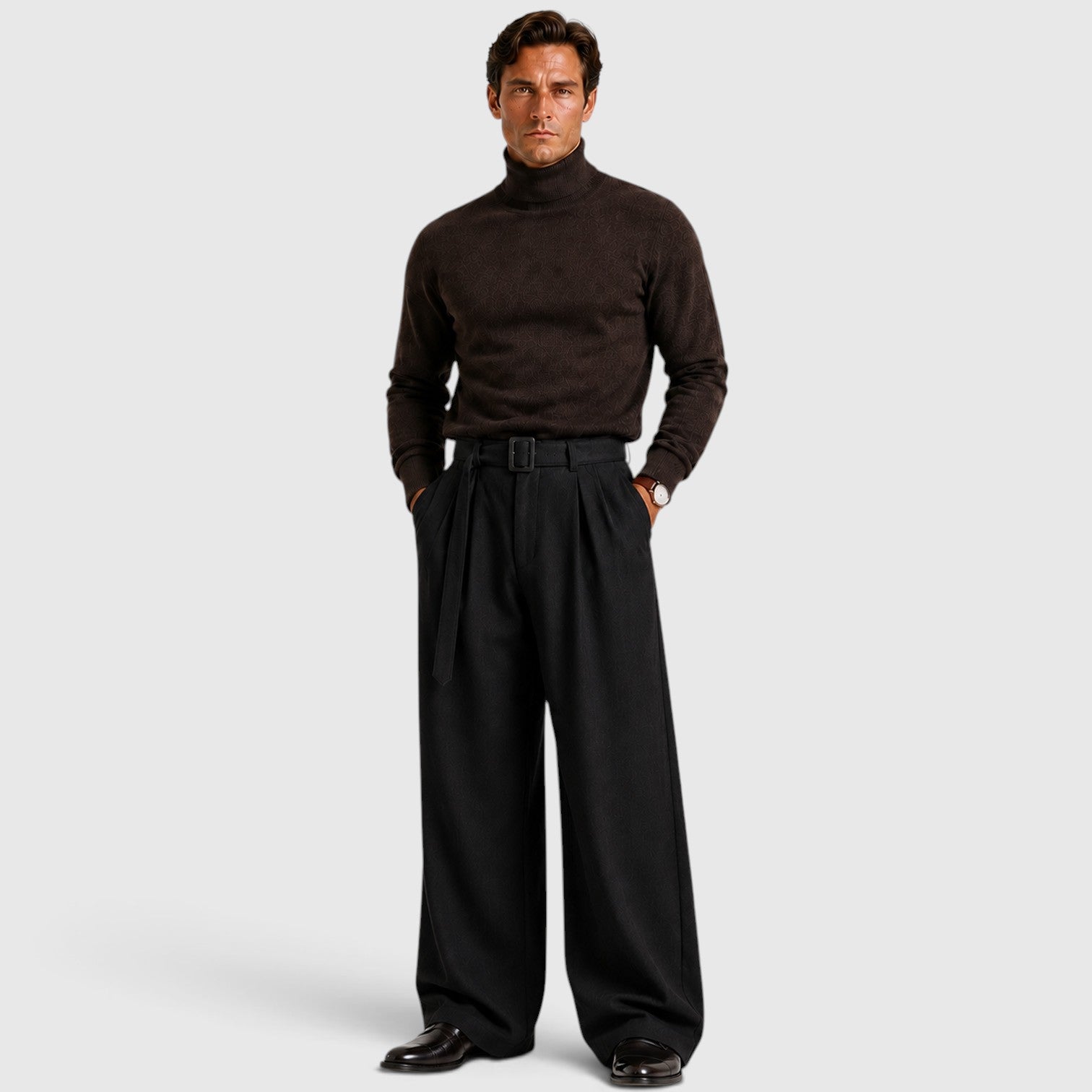 Monvaline | Men's Pleated Straight Leg Dress Pants Classic Fit Trousers