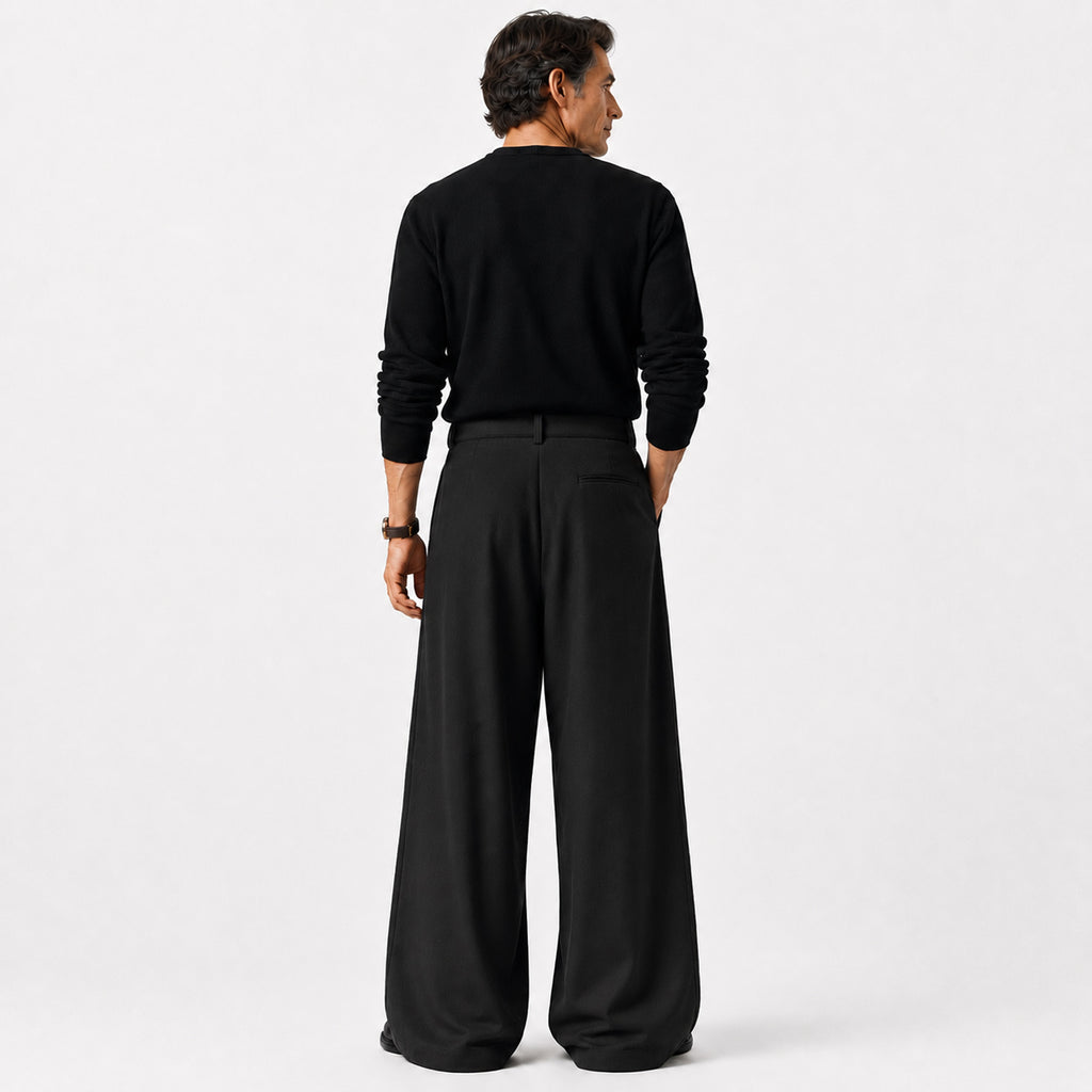 Monvaline | Men's Pleated Straight Leg Dress Pants Classic Fit Trousers