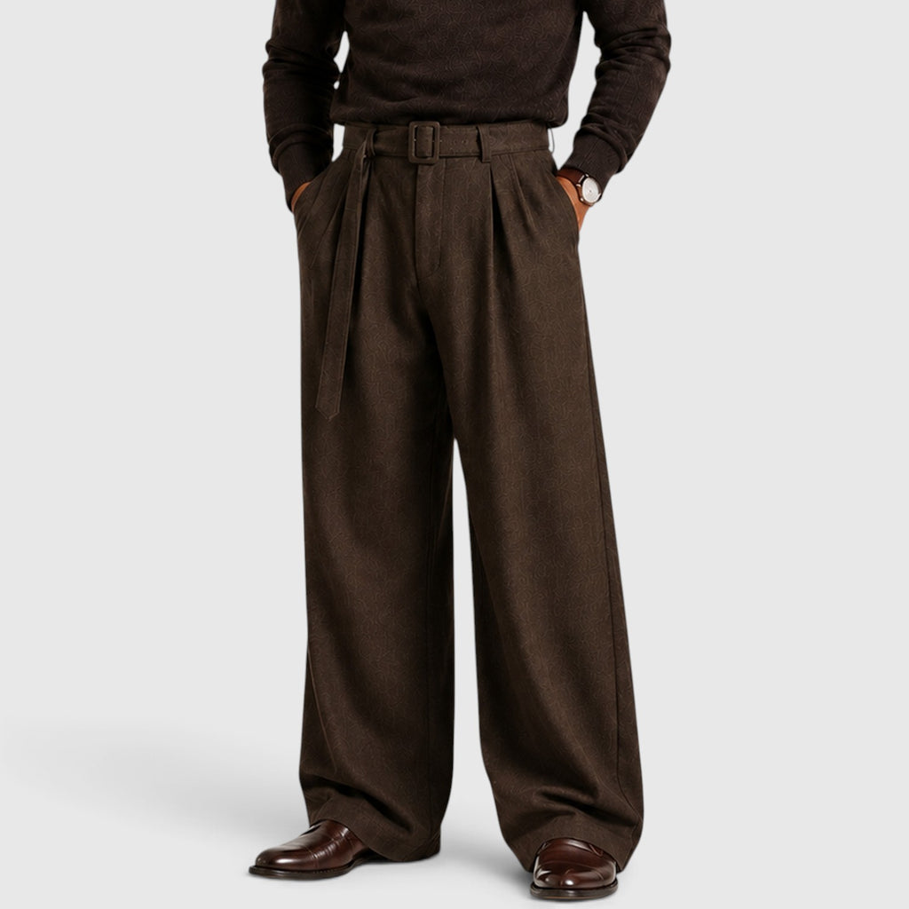 Monvaline | Men's Pleated Straight Leg Dress Pants Classic Fit Trousers