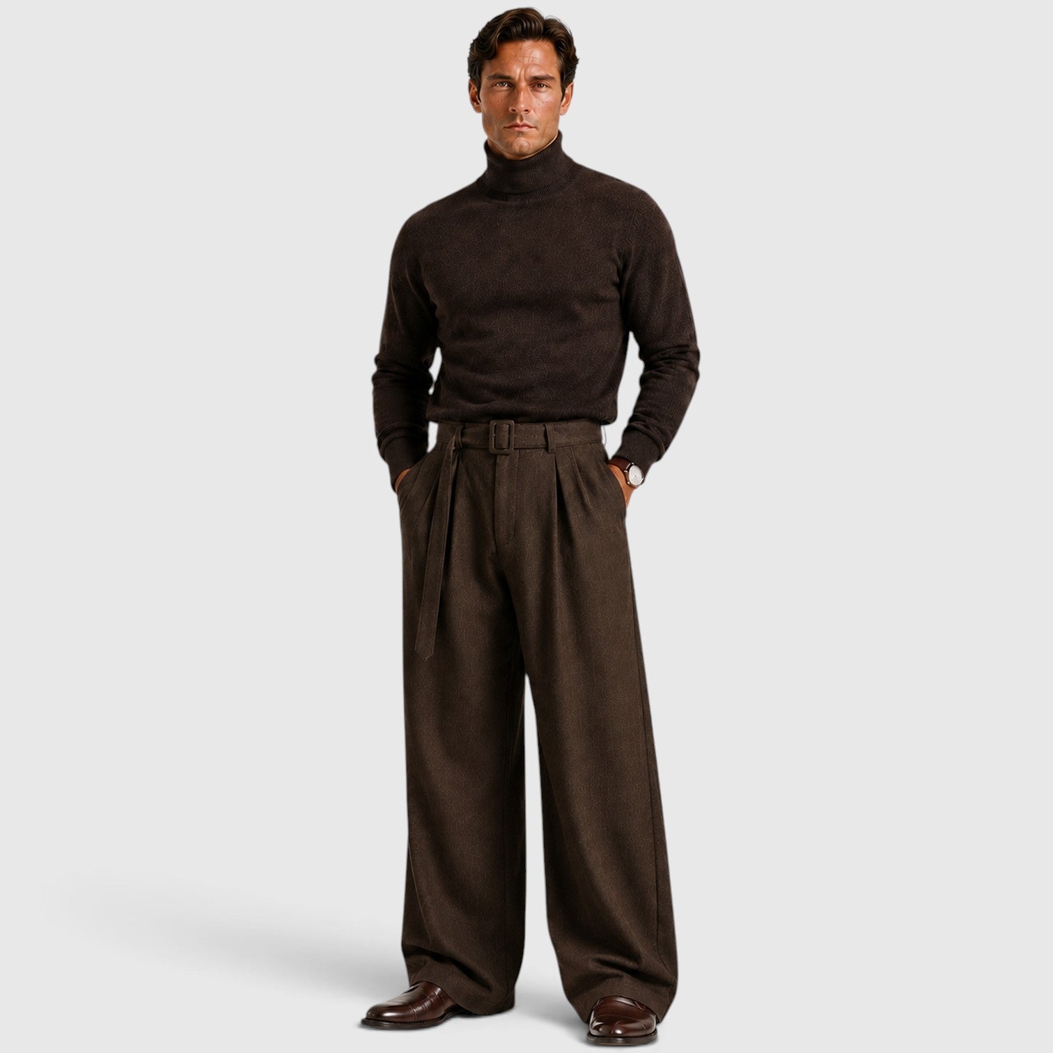 Monvaline | Men's Pleated Straight Leg Dress Pants Classic Fit Trousers