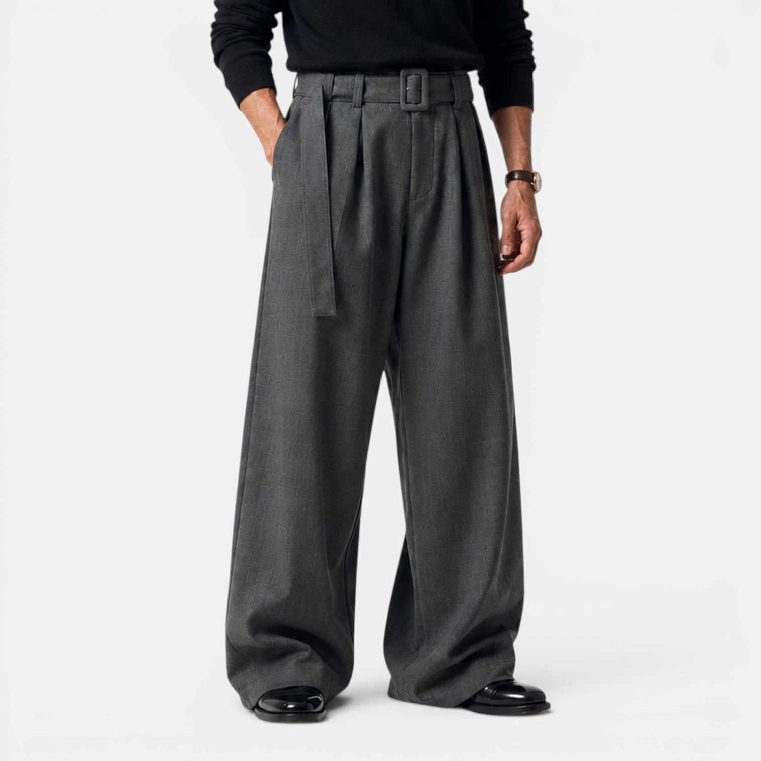 Monvaline | Men's Pleated Straight Leg Dress Pants Classic Fit Trousers