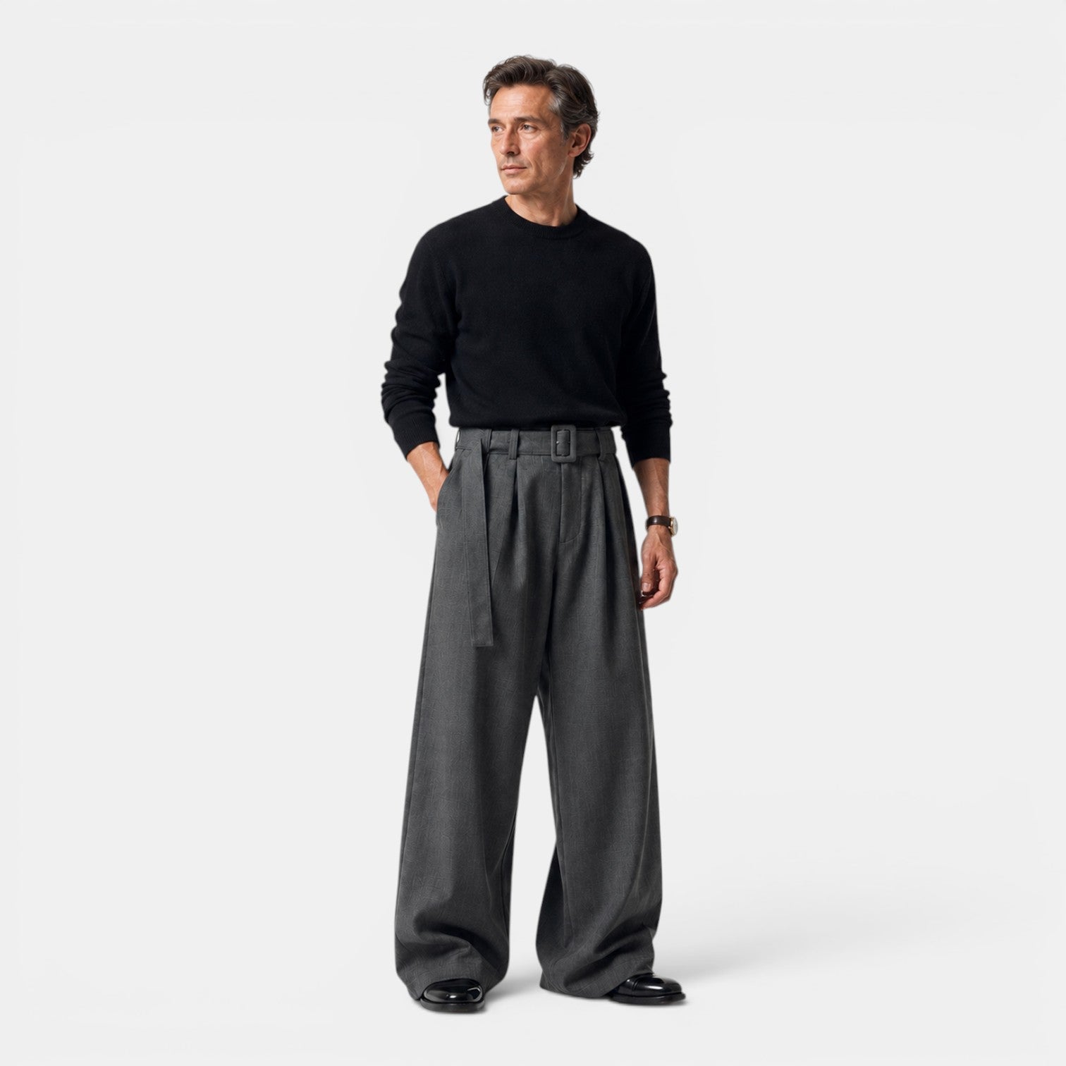 Monvaline | Men's Pleated Straight Leg Dress Pants Classic Fit Trousers
