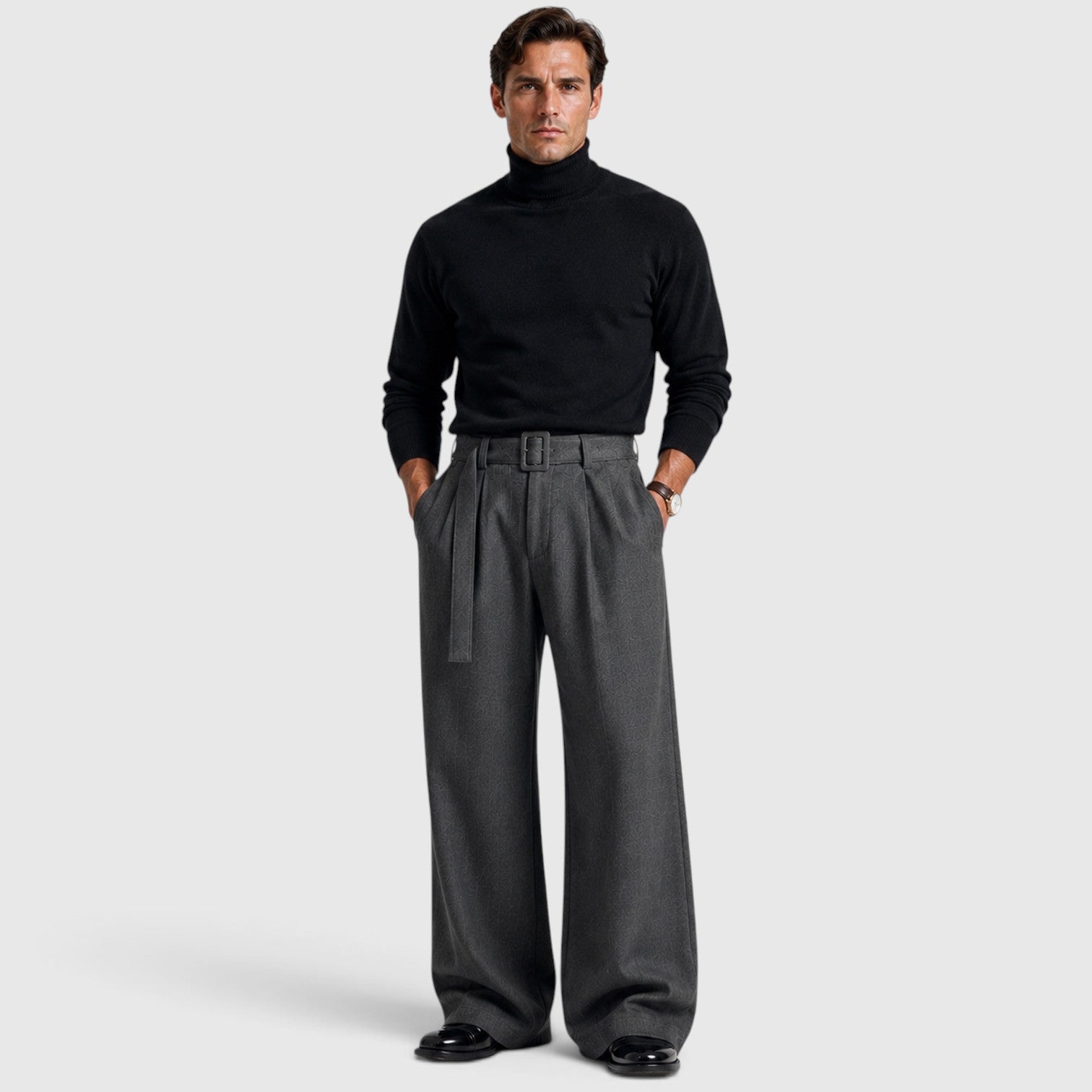 Monvaline | Men's Pleated Straight Leg Dress Pants Classic Fit Trousers