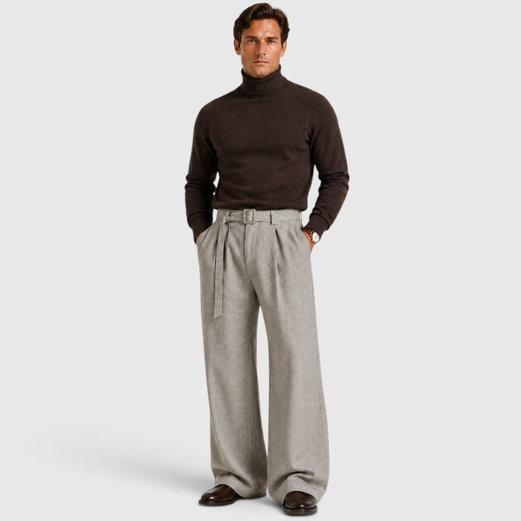 Monvaline | Men's Pleated Straight Leg Dress Pants Classic Fit Trousers