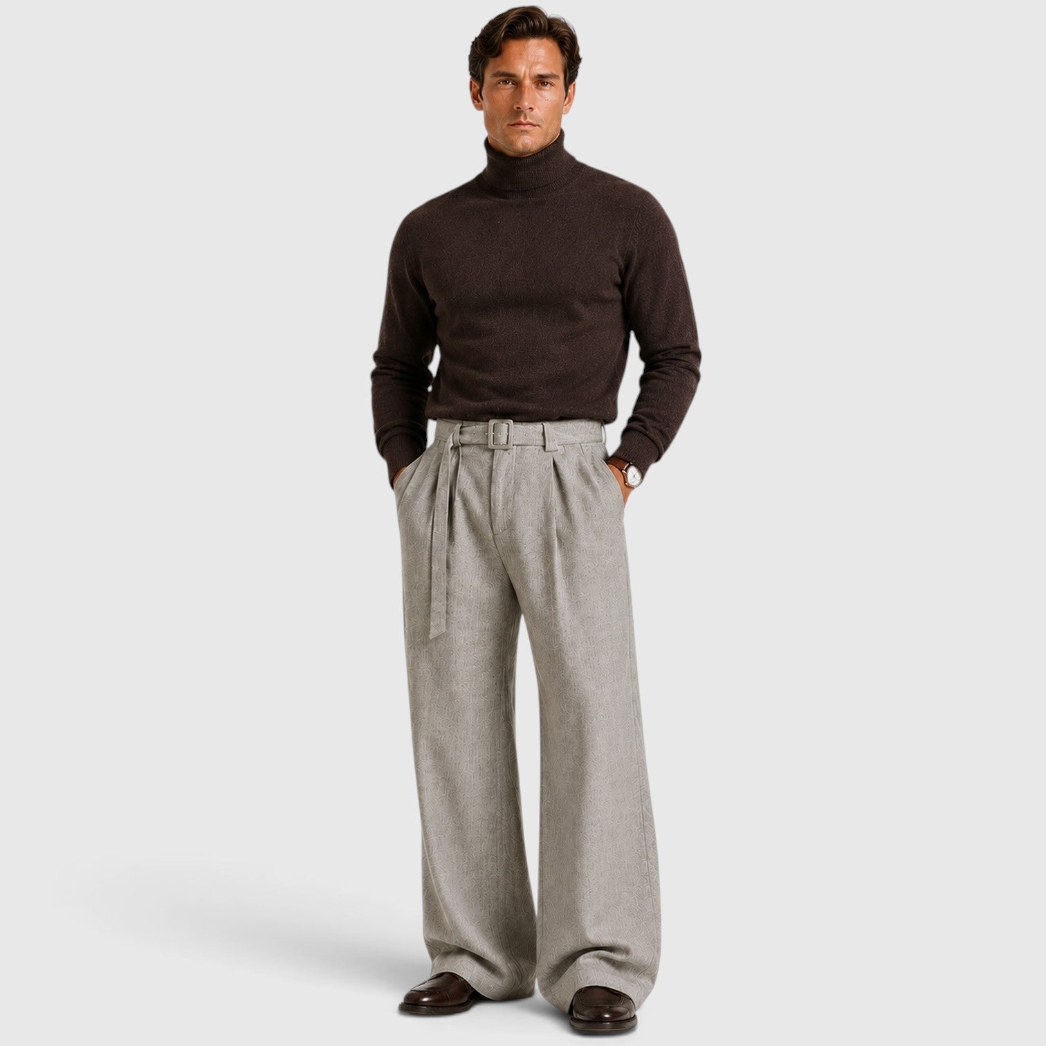 Monvaline | Men's Pleated Straight Leg Dress Pants Classic Fit Trousers