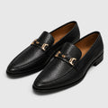 Monvaline | Men's Pointed Toe Leather Loafers – Textured Slip-On Dress Shoes