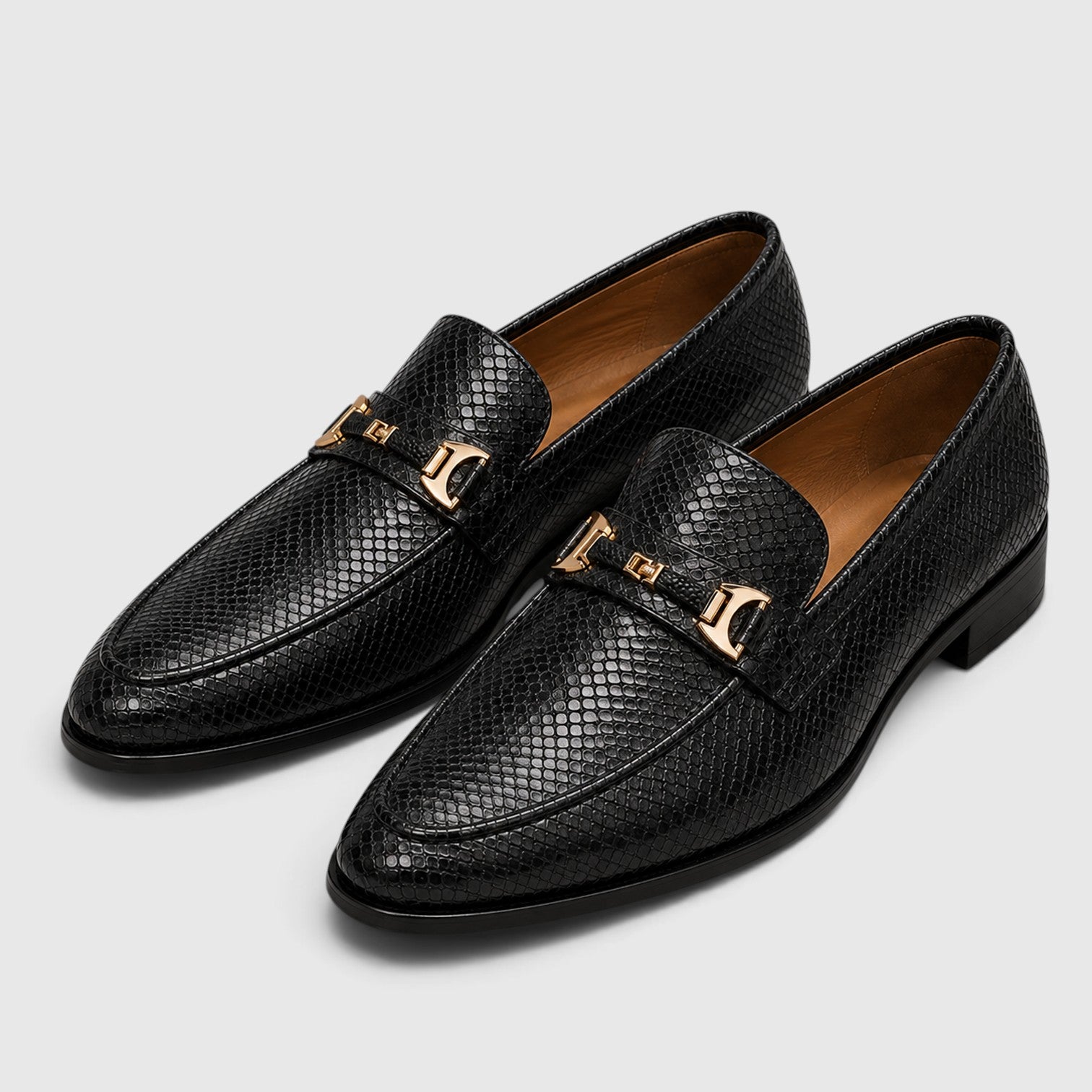 Monvaline | Men's Pointed Toe Leather Loafers – Textured Slip-On Dress Shoes