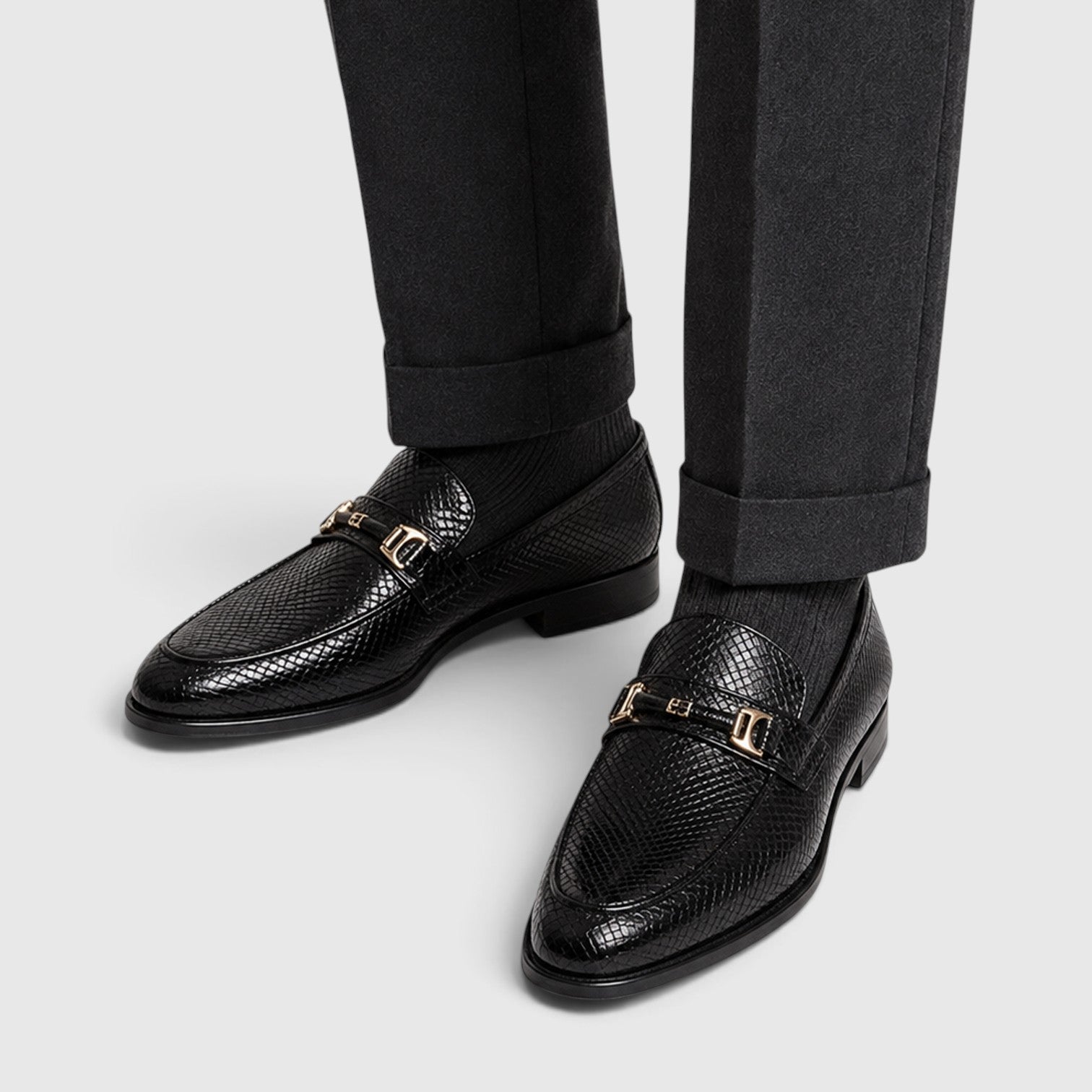 Monvaline | Men's Pointed Toe Leather Loafers – Textured Slip-On Dress Shoes