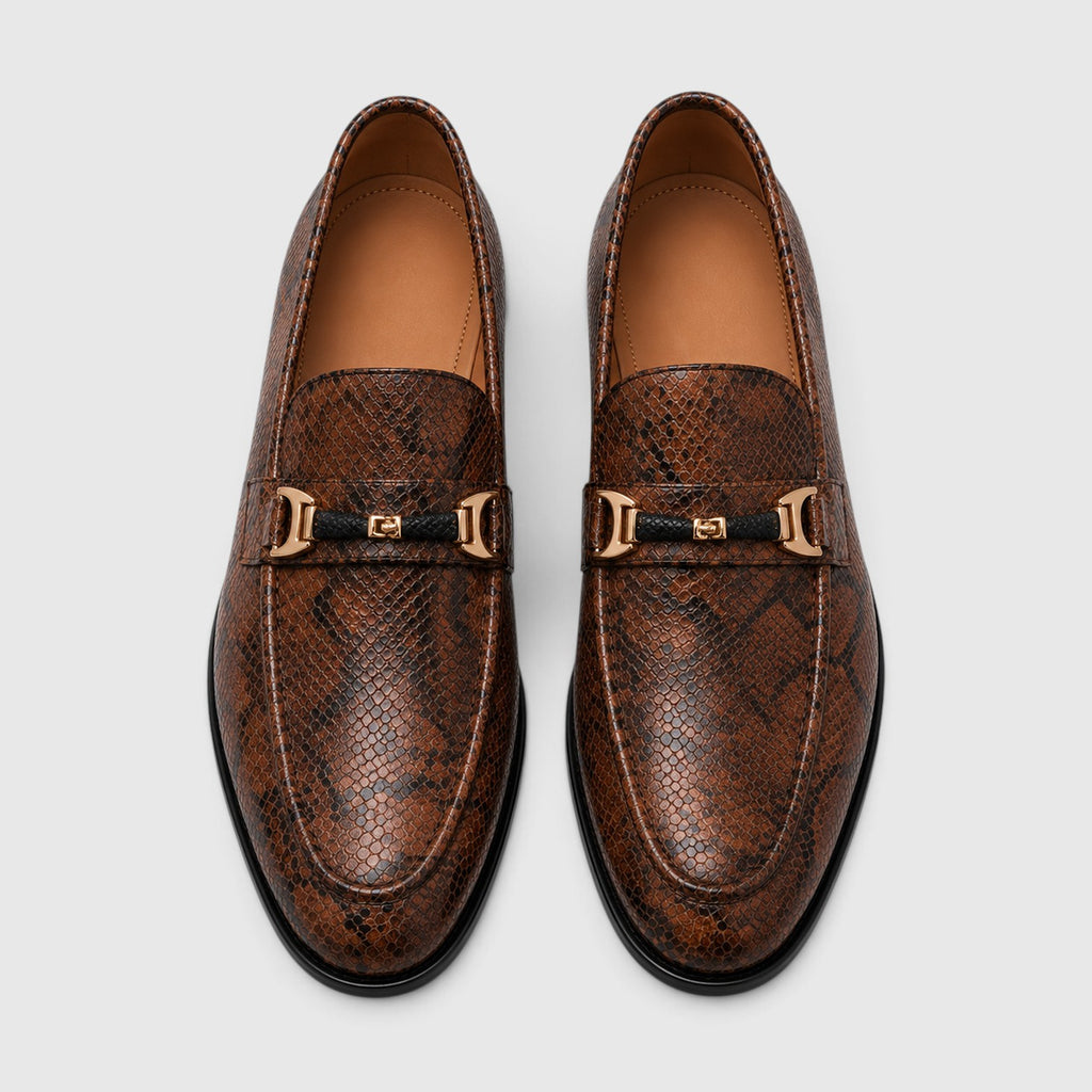 Monvaline | Men's Pointed Toe Leather Loafers – Textured Slip-On Dress Shoes