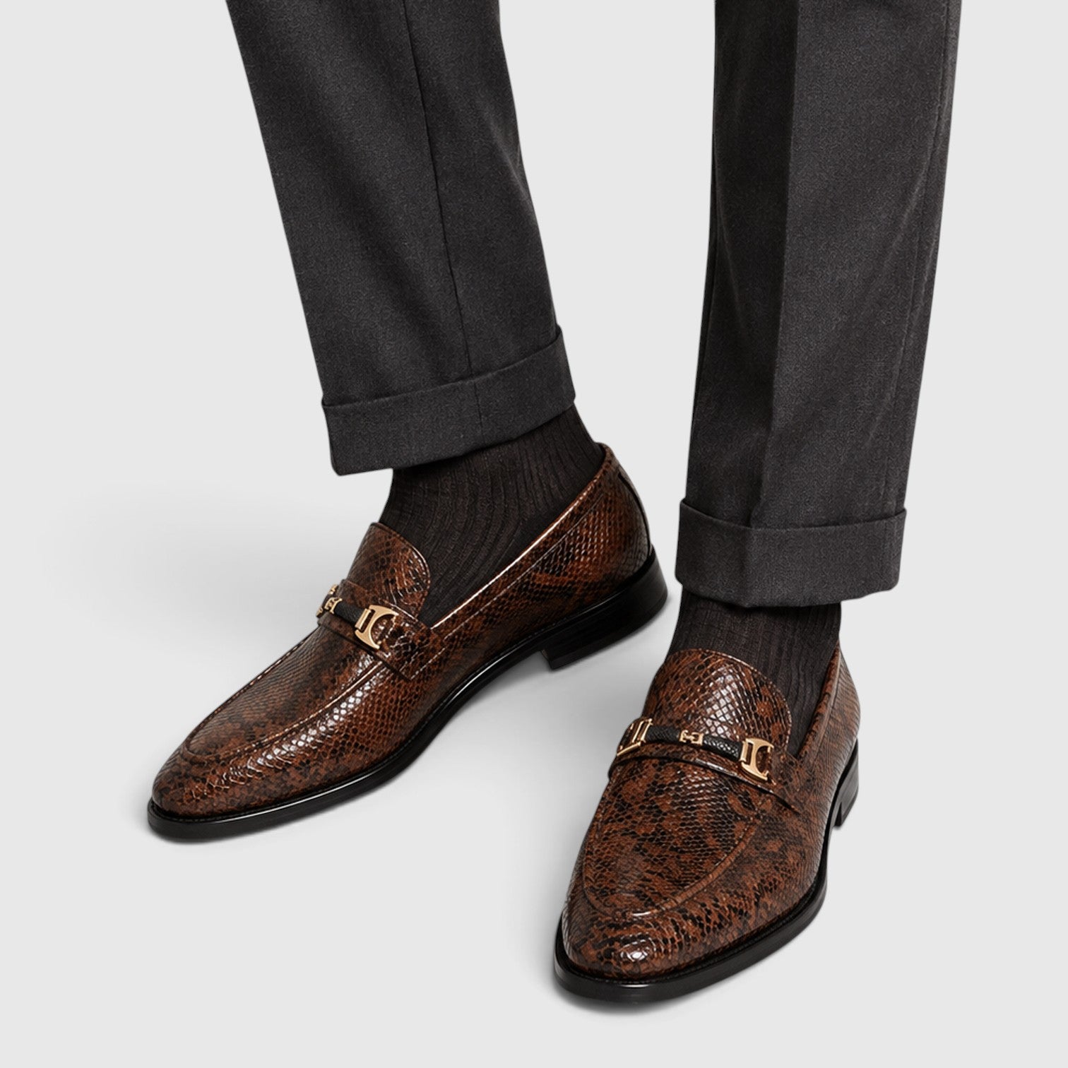 Monvaline | Men's Pointed Toe Leather Loafers – Textured Slip-On Dress Shoes