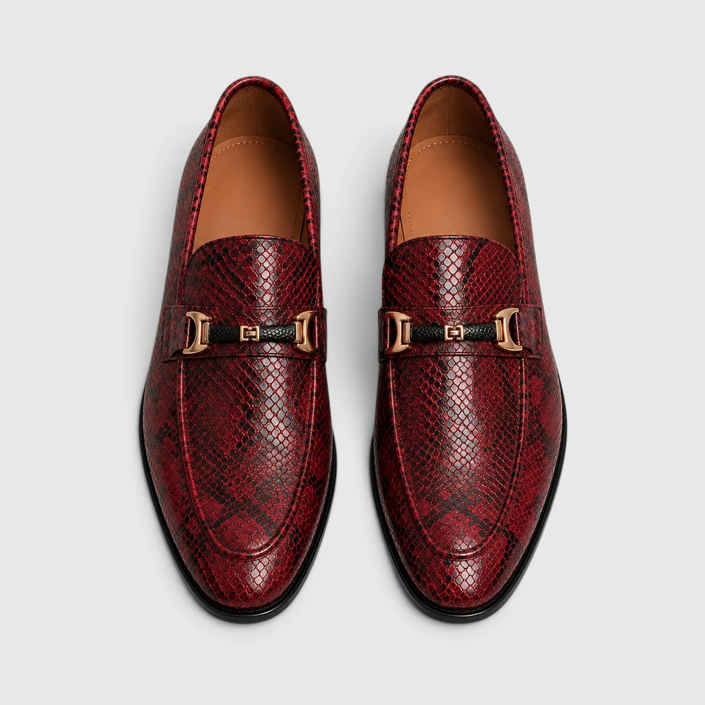 Monvaline | Men's Pointed Toe Leather Loafers – Textured Slip-On Dress Shoes