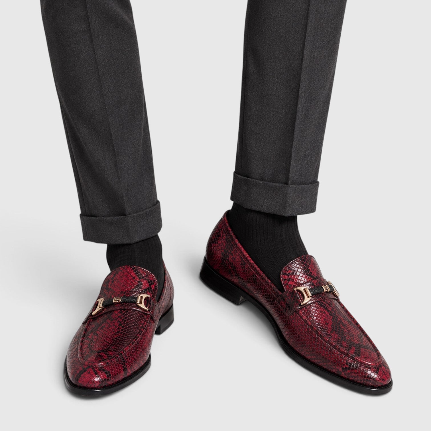 Monvaline | Men's Pointed Toe Leather Loafers – Textured Slip-On Dress Shoes