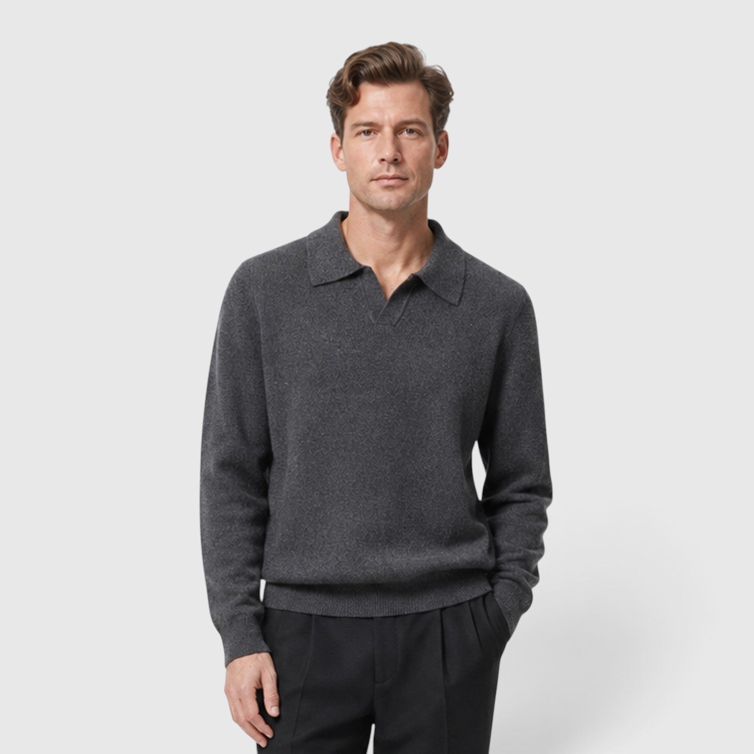 Monvaline | Men's Polo Collar Knit Jumper – Long Sleeve