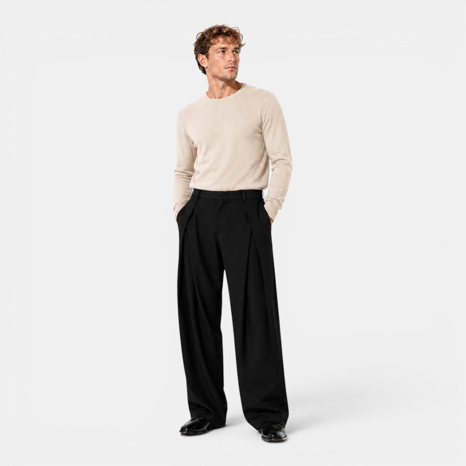 Monvaline | Men's Polyester Dress Pants Straight Fit Business Casual Trousers