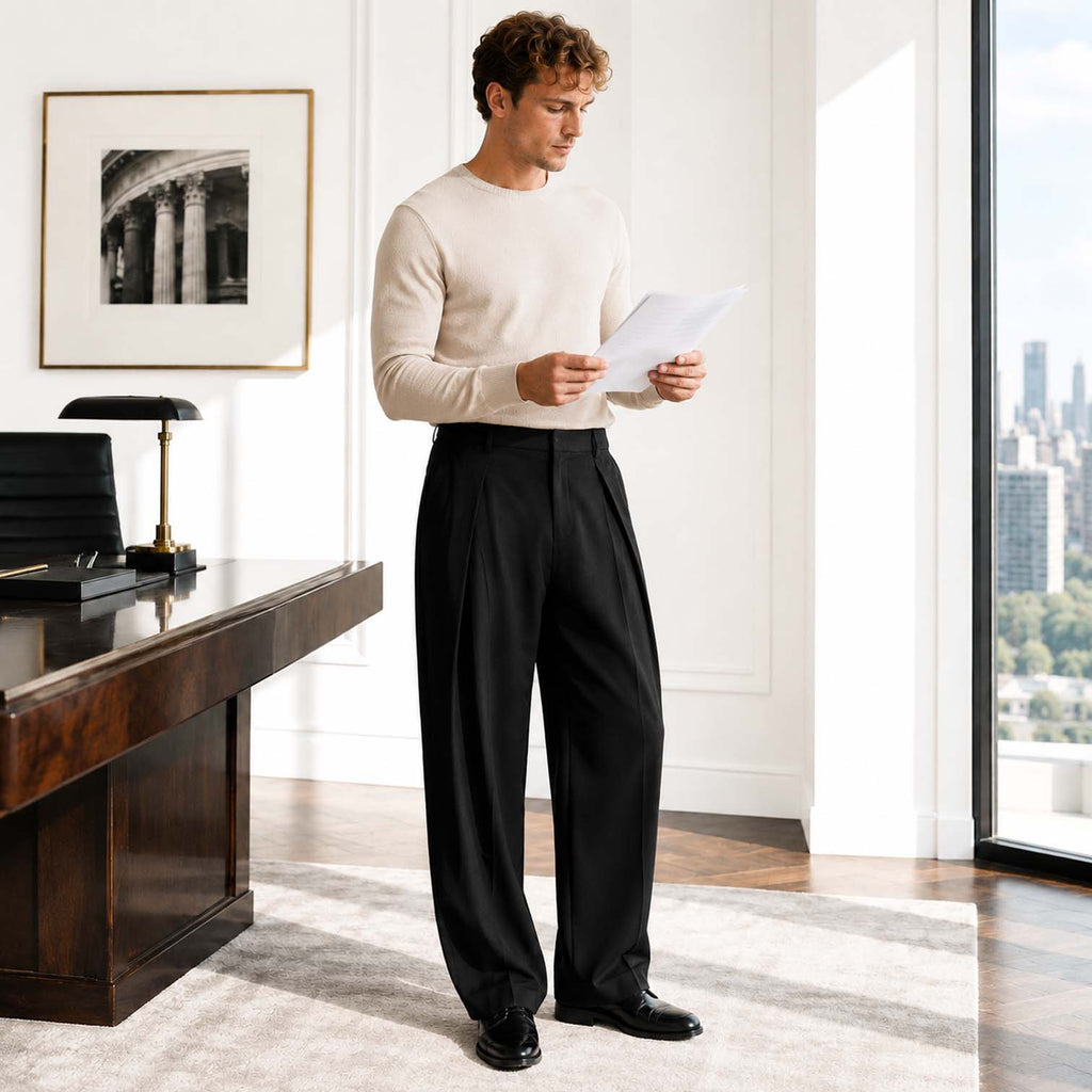 Monvaline | Men's Polyester Dress Pants Straight Fit Business Casual Trousers