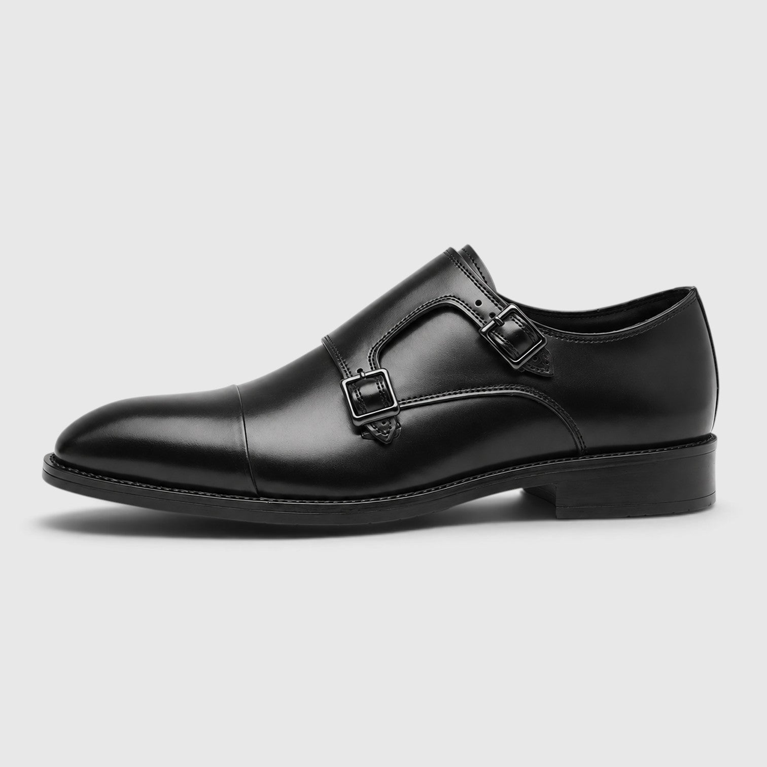 Monvaline | Men's Premium Black Leather Double Monk Strap Oxford Shoes