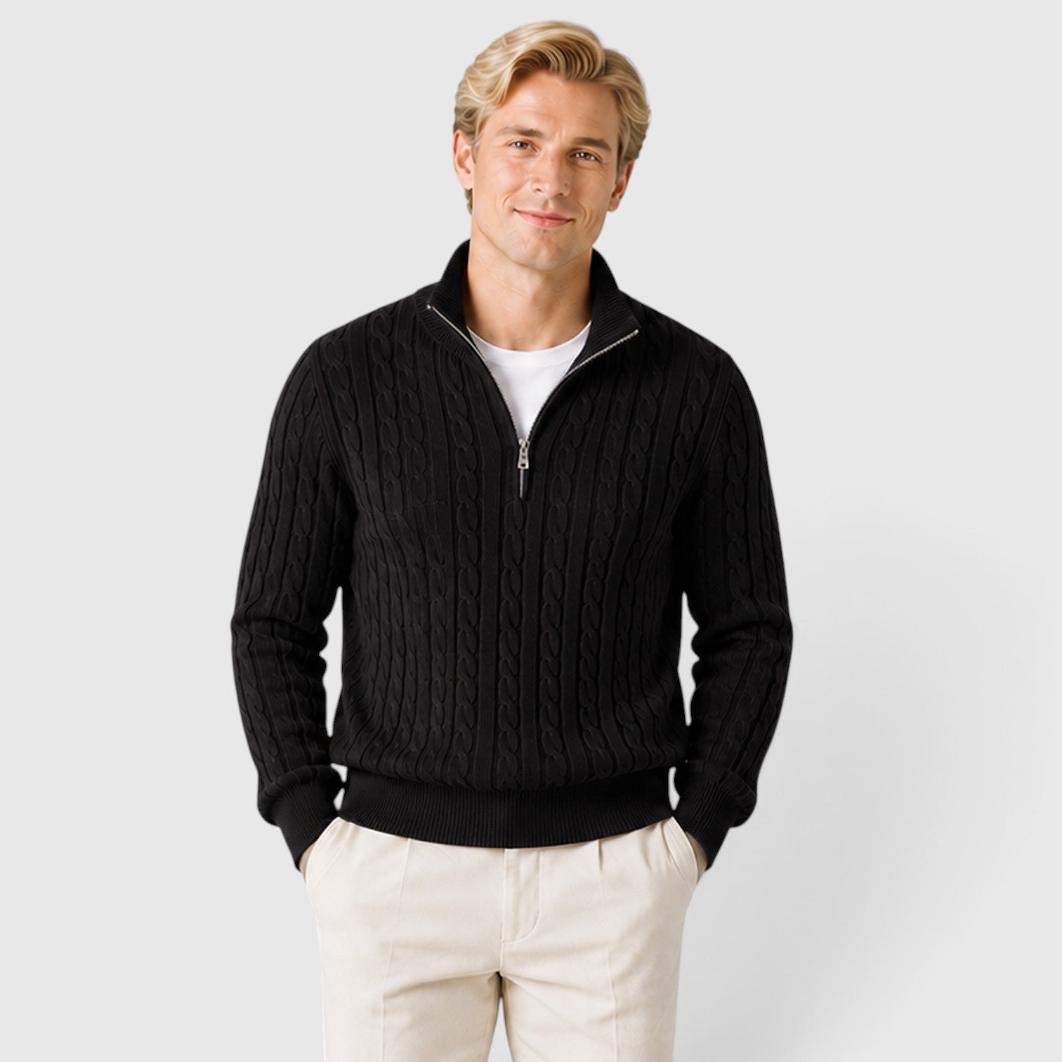 Monvaline | Men's Premium Cable Knit Quarter Zip Jumper