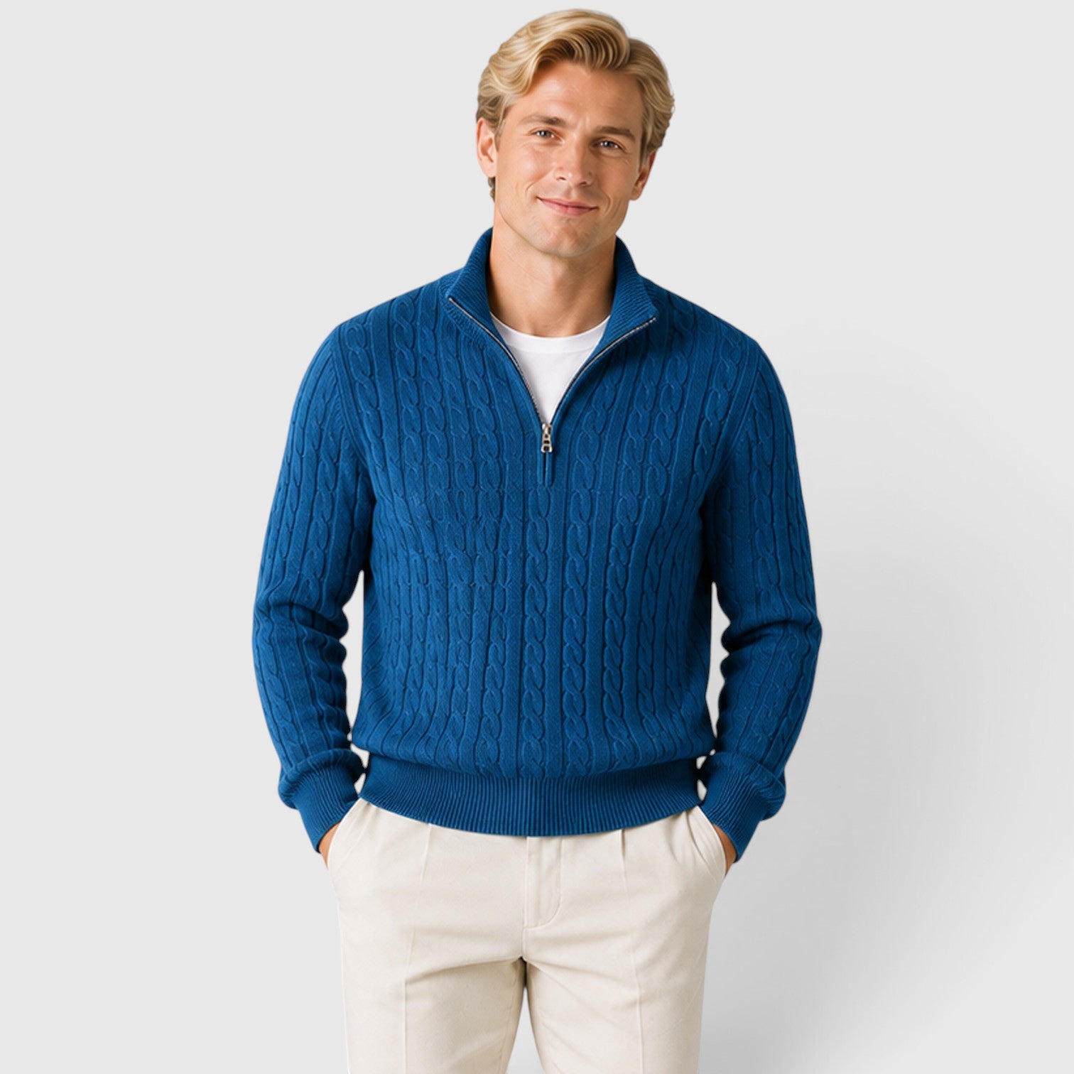 Monvaline | Men's Premium Cable Knit Quarter Zip Jumper