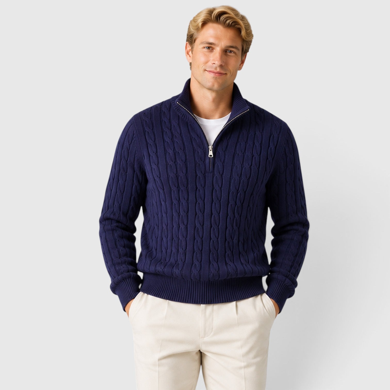Monvaline | Men's Premium Cable Knit Quarter Zip Jumper