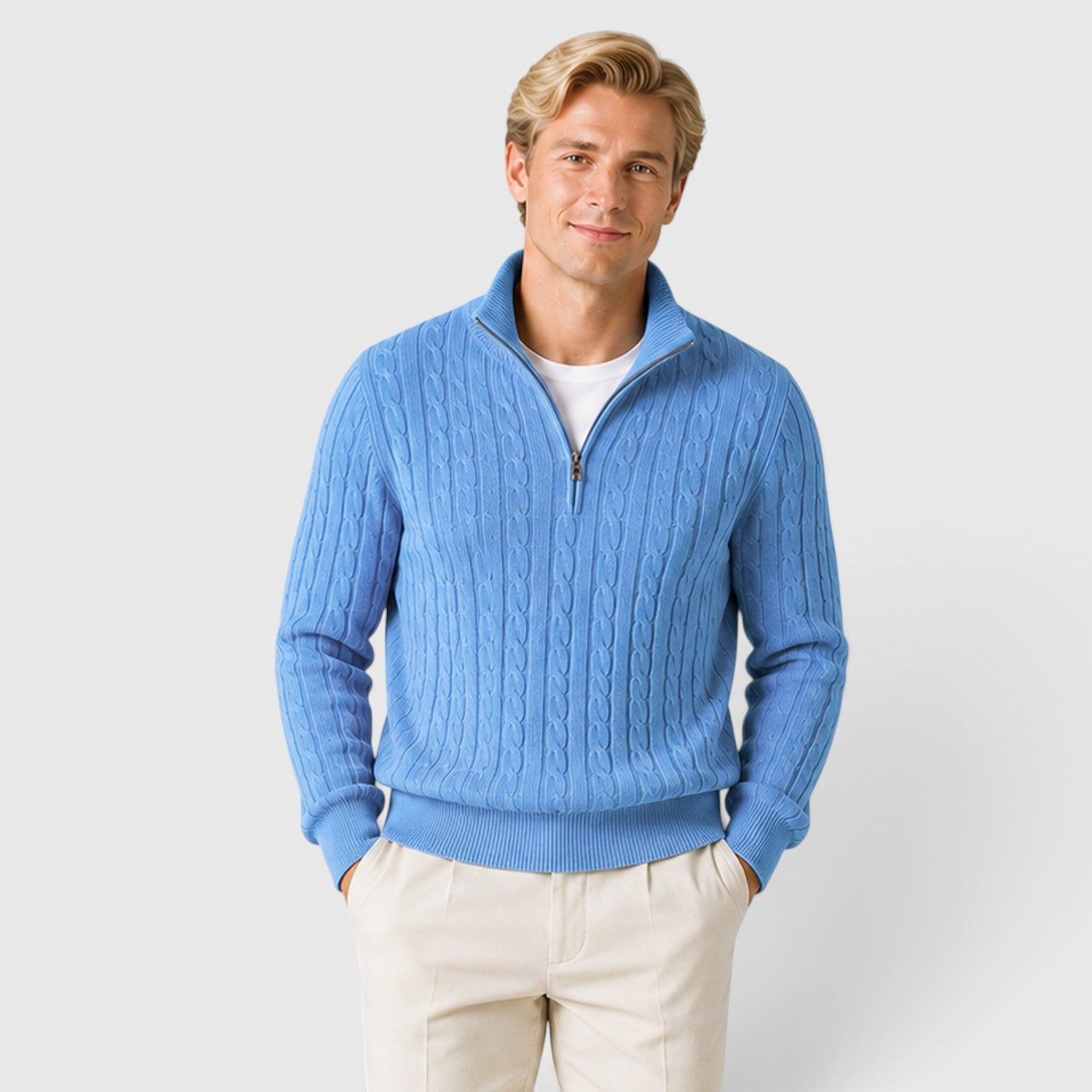 Monvaline | Men's Premium Cable Knit Quarter Zip Jumper