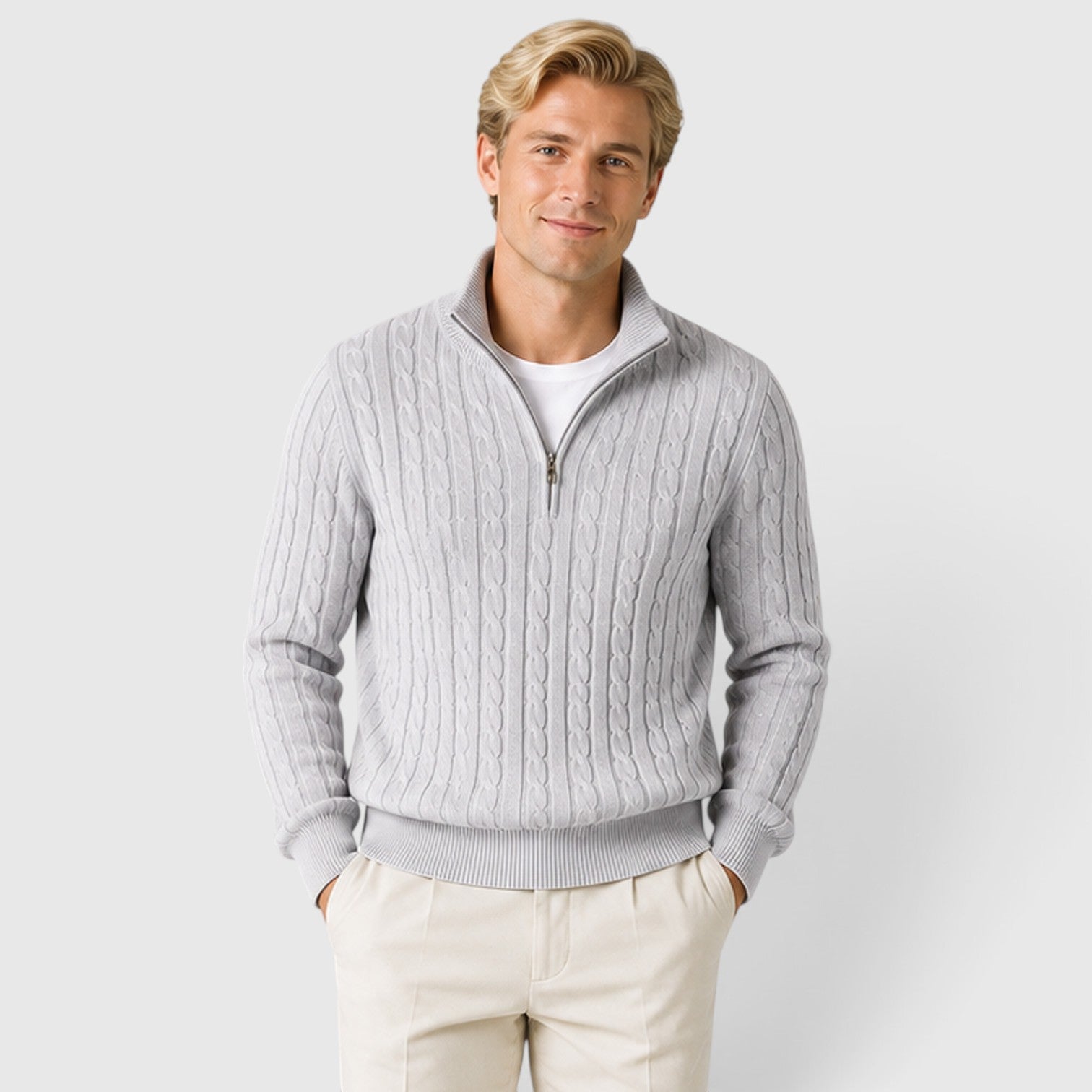 Monvaline | Men's Premium Cable Knit Quarter Zip Jumper