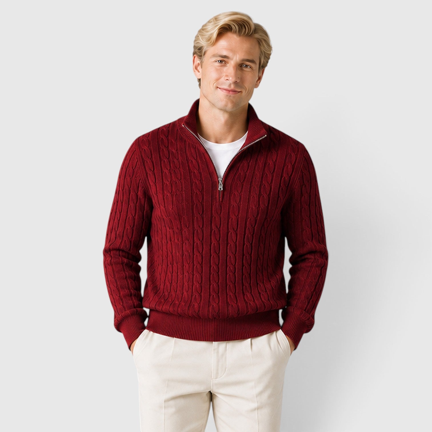 Monvaline | Men's Premium Cable Knit Quarter Zip Jumper