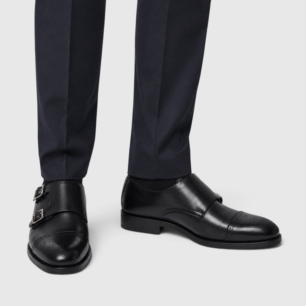 Monvaline | Men's Premium Leather Oxford Double Monk Strap Formal Shoes